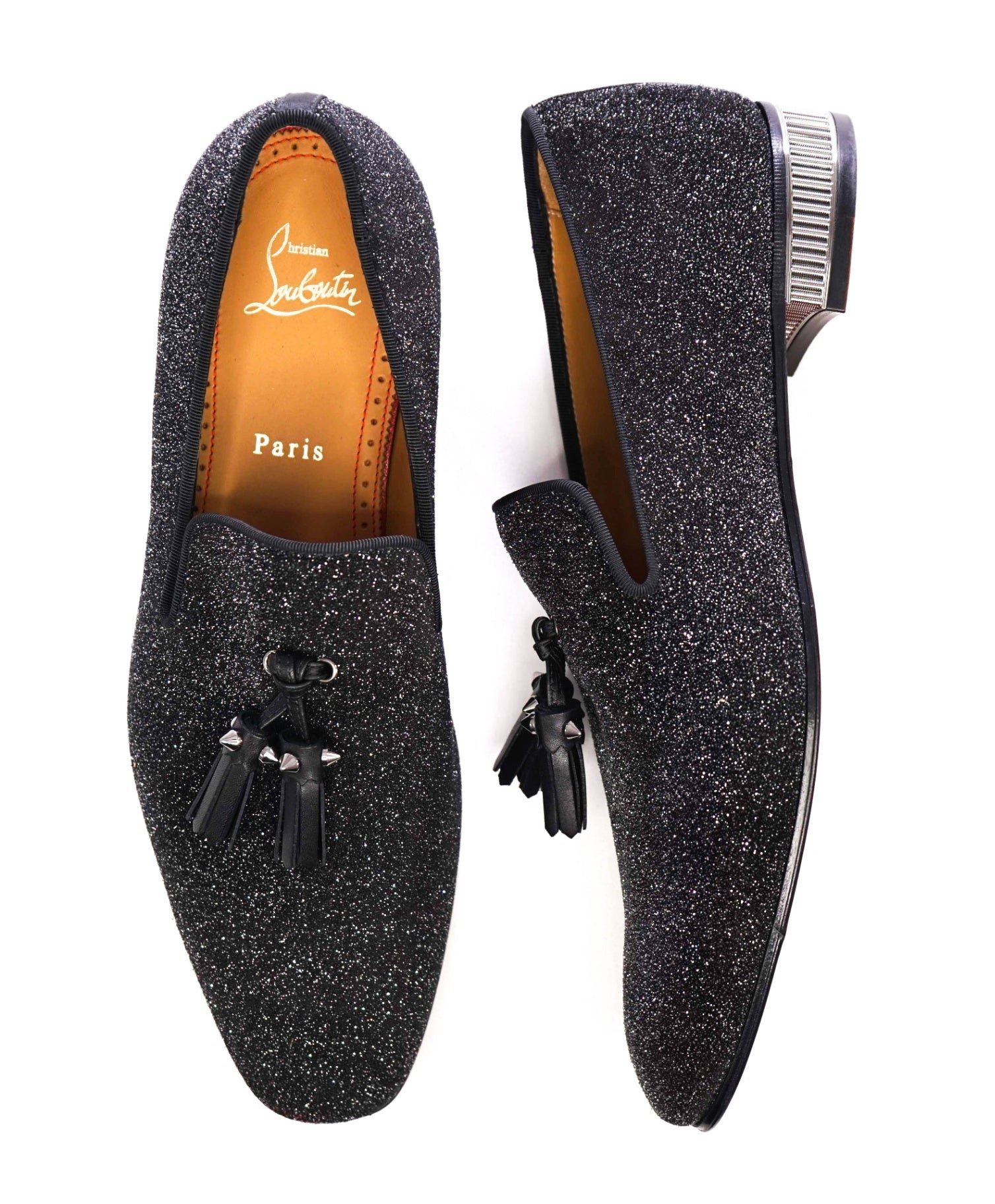 $1,250 CHRISTIAN LOUBOUTIN - * Colonnaki* Glitter Spiked Tassel Loafers US 7.5 (40.5EU)