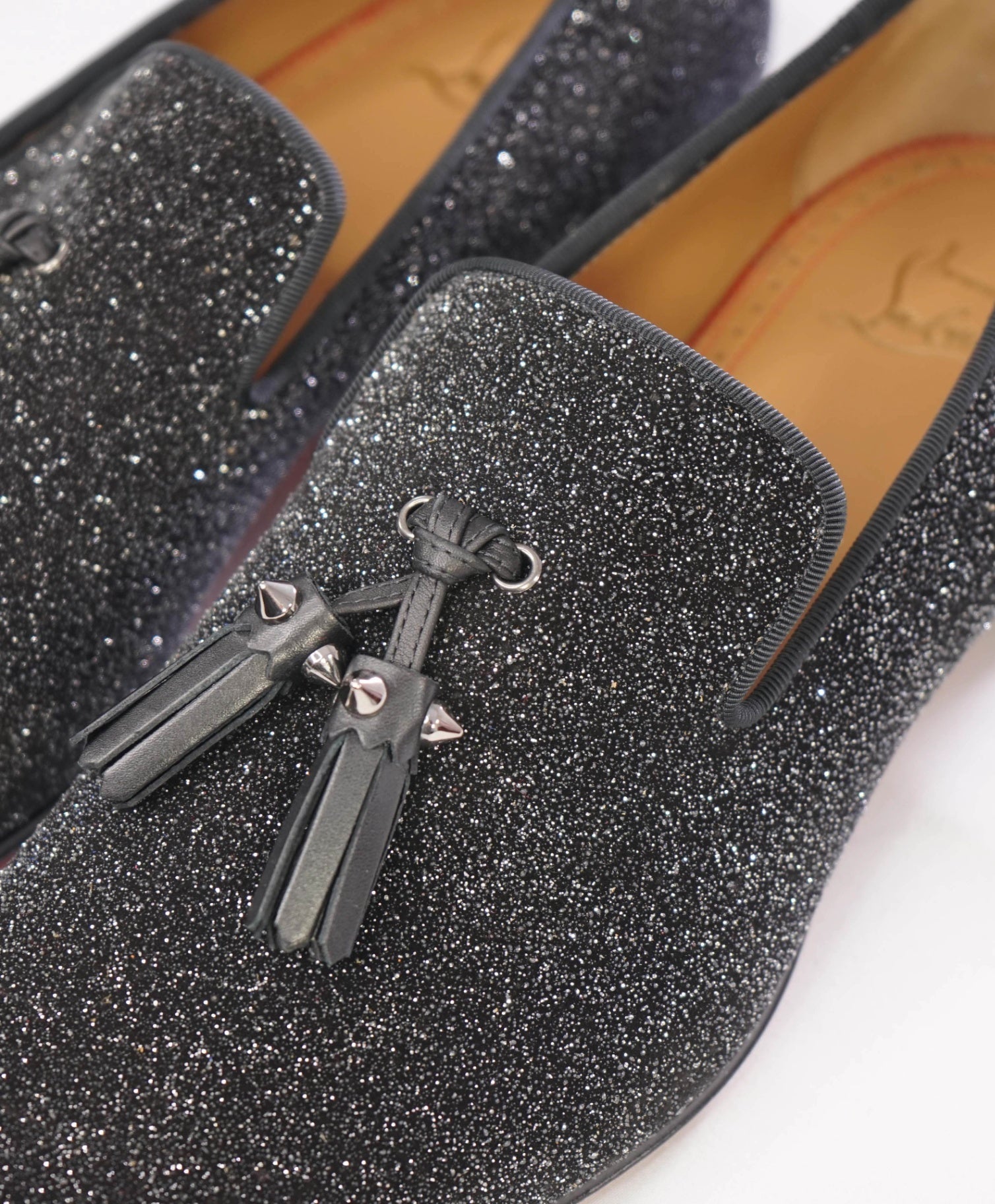 $1,250 CHRISTIAN LOUBOUTIN - * Colonnaki* Glitter Spiked Tassel Loafers US 7.5 (40.5EU)