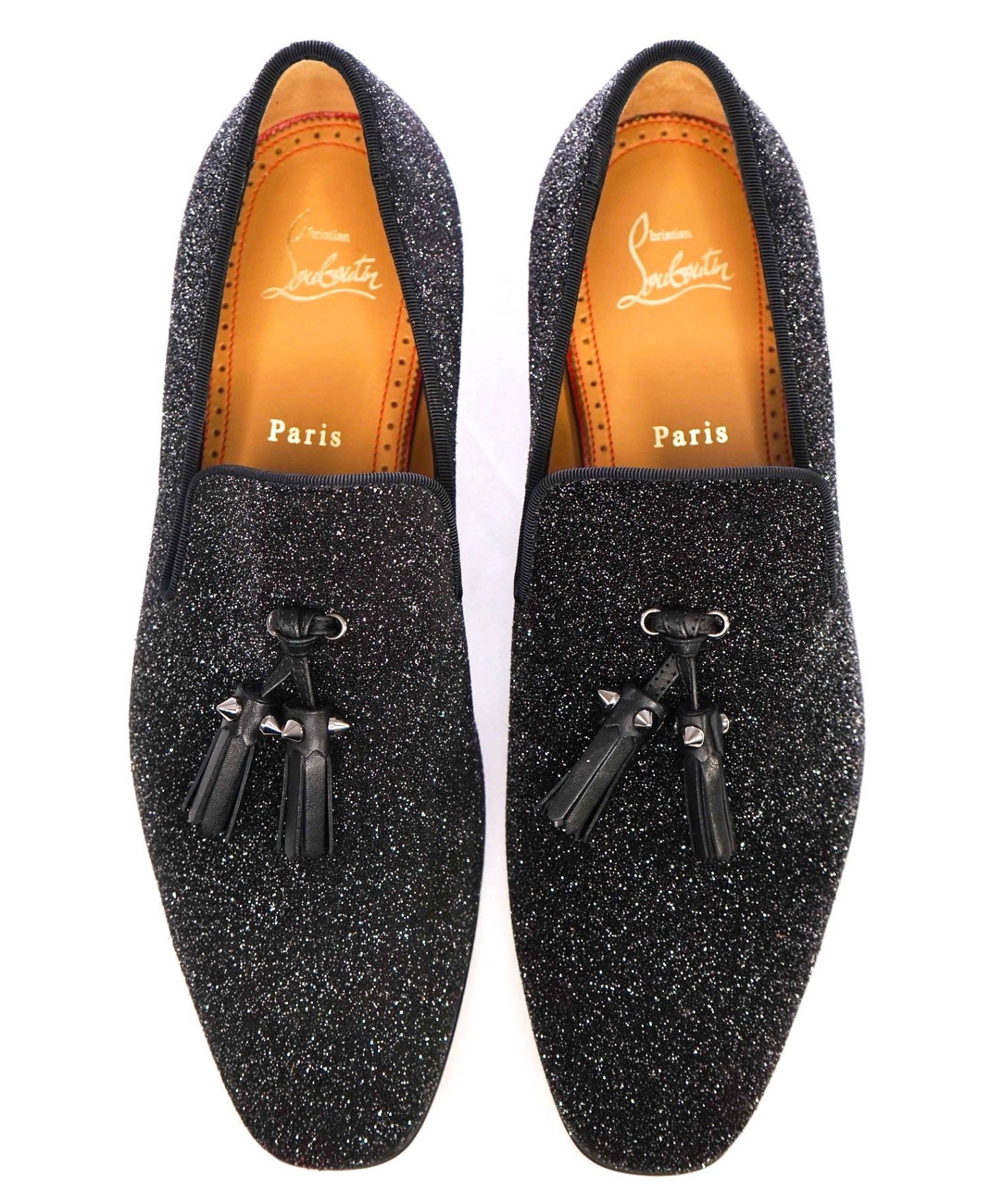 $1,250 CHRISTIAN LOUBOUTIN - * Colonnaki* Glitter Spiked Tassel Loafers US 7.5 (40.5EU)