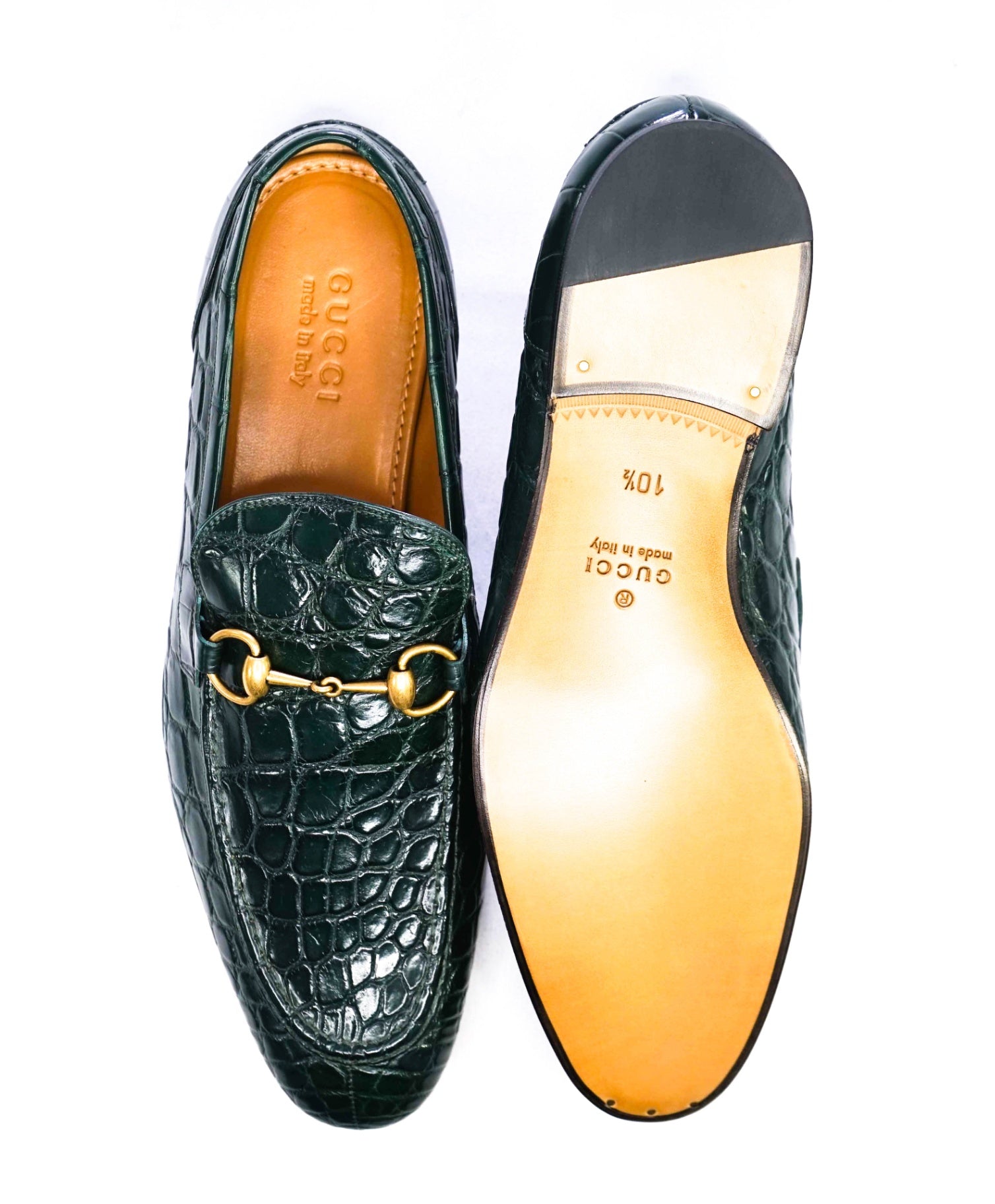 $4,470 GUCCI "JORDAAN" Crocodile Skin Green Loafers US 11 (10.5G)