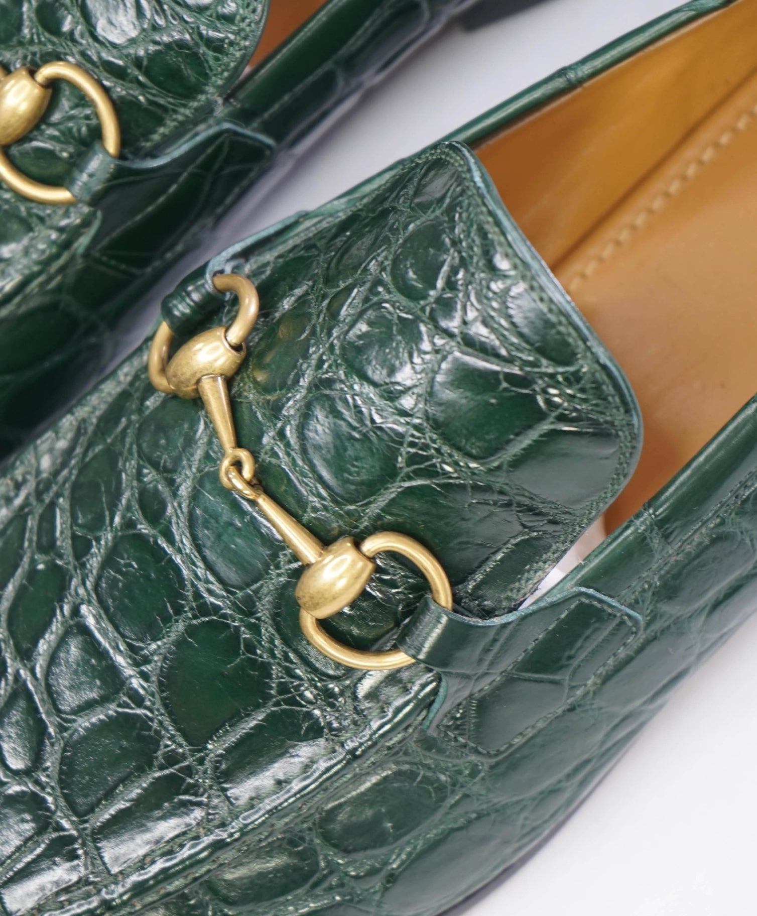 $4,470 GUCCI "JORDAAN" Crocodile Skin Green Loafers US 11 (10.5G)