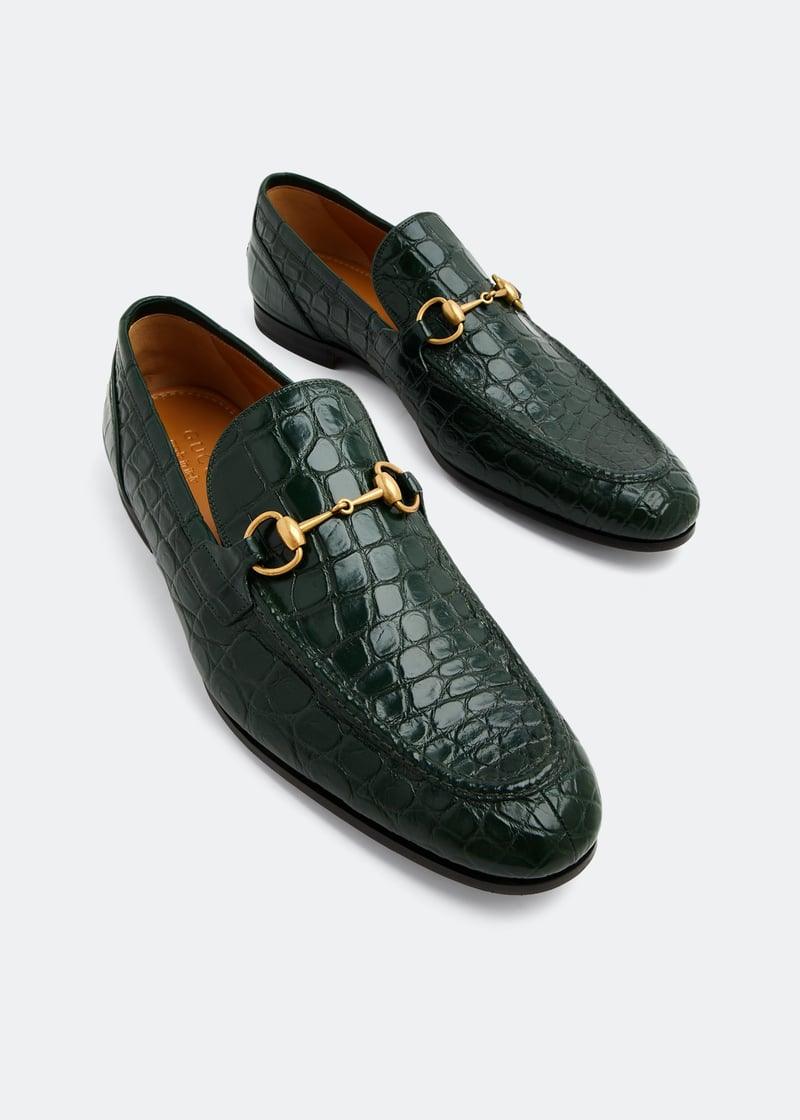 $4,470 GUCCI "JORDAAN" Crocodile Skin Green Loafers US 11 (10.5G)