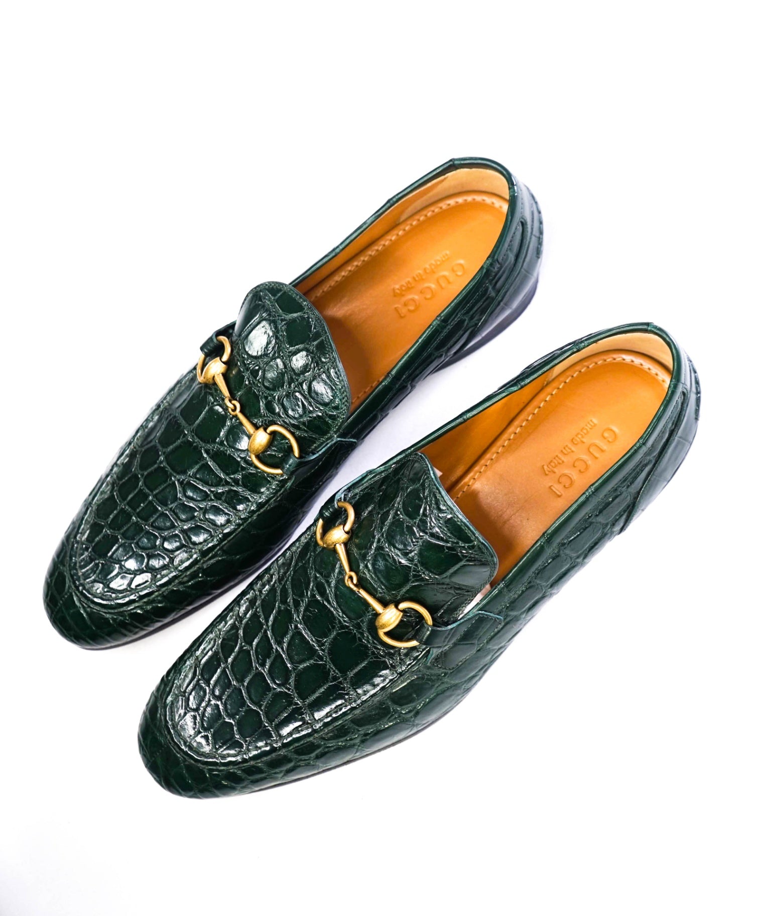 $4,470 GUCCI "JORDAAN" Crocodile Skin Green Loafers US 11 (10.5G)