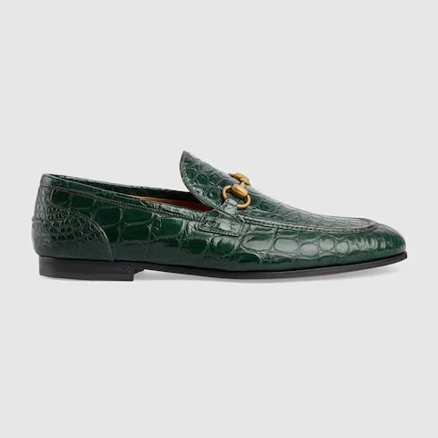 $4,470 GUCCI "JORDAAN" Crocodile Skin Green Loafers US 11 (10.5G)