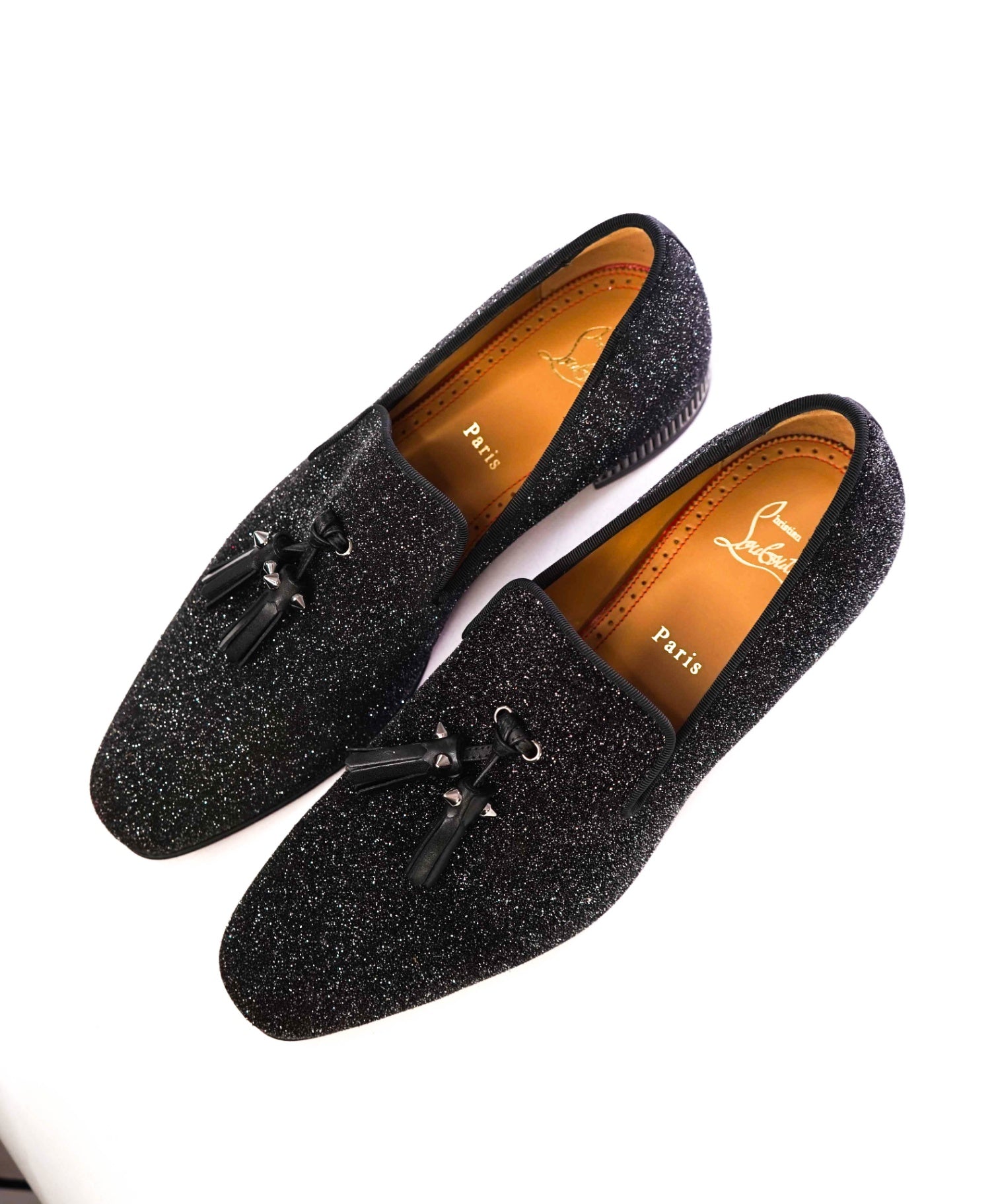 $1,250 CHRISTIAN LOUBOUTIN - * Colonnaki* Glitter Spiked Tassel Loafers US 7.5 (40.5EU)
