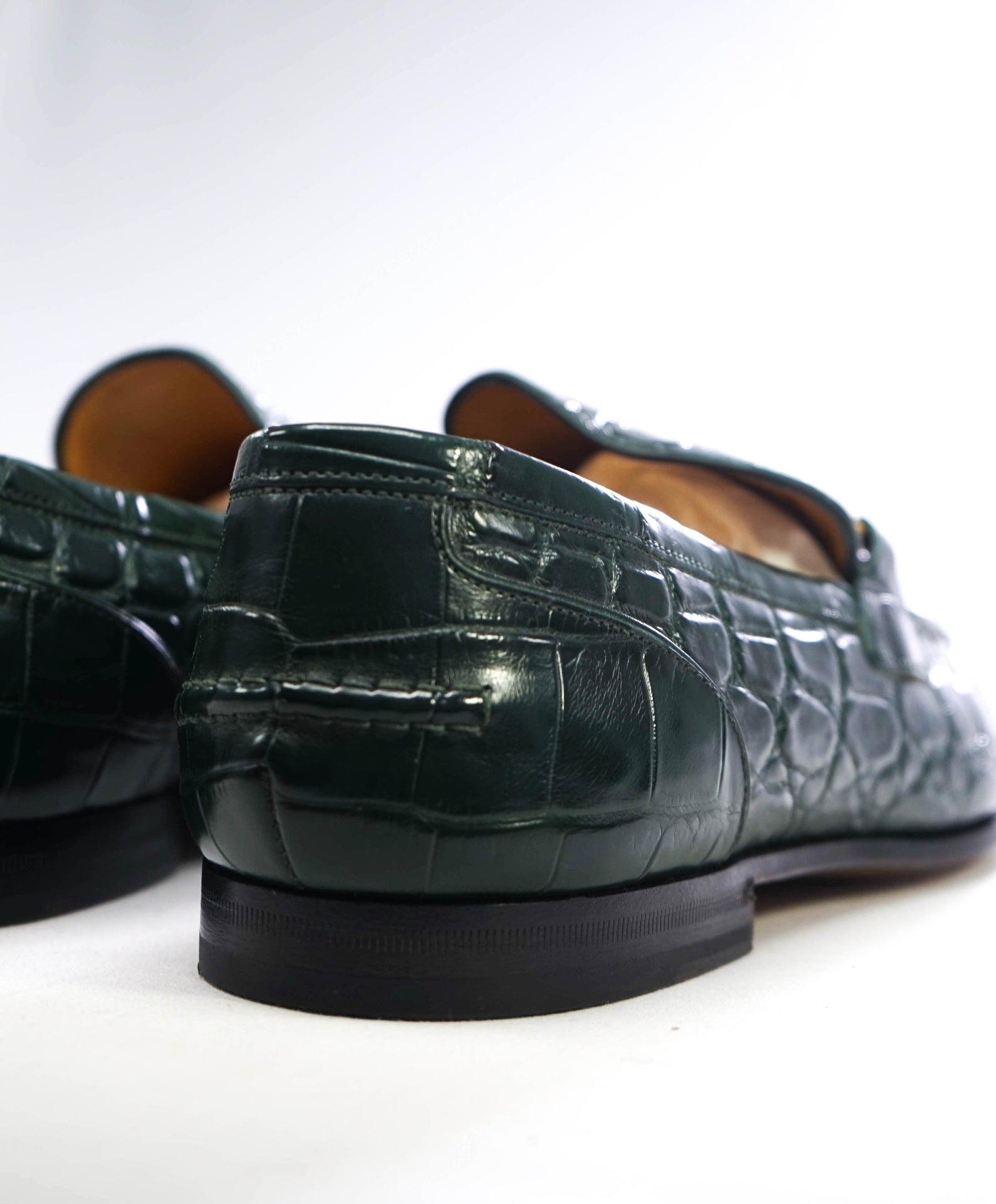 $4,470 GUCCI "JORDAAN" Crocodile Skin Green Loafers US 11 (10.5G)
