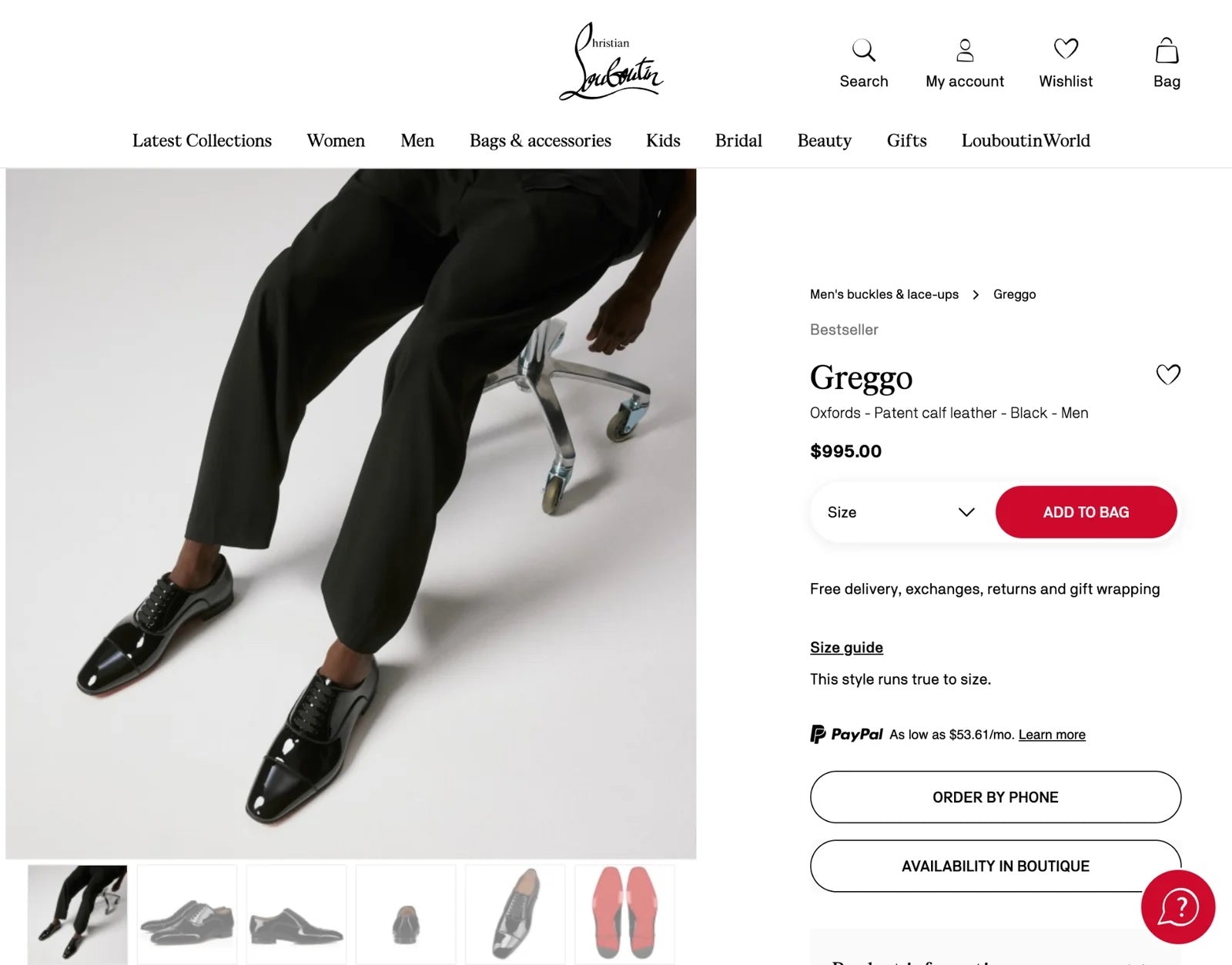 $1,095 Christian Louboutin GREGGO Patent Black Oxfords US 13 (46EU)