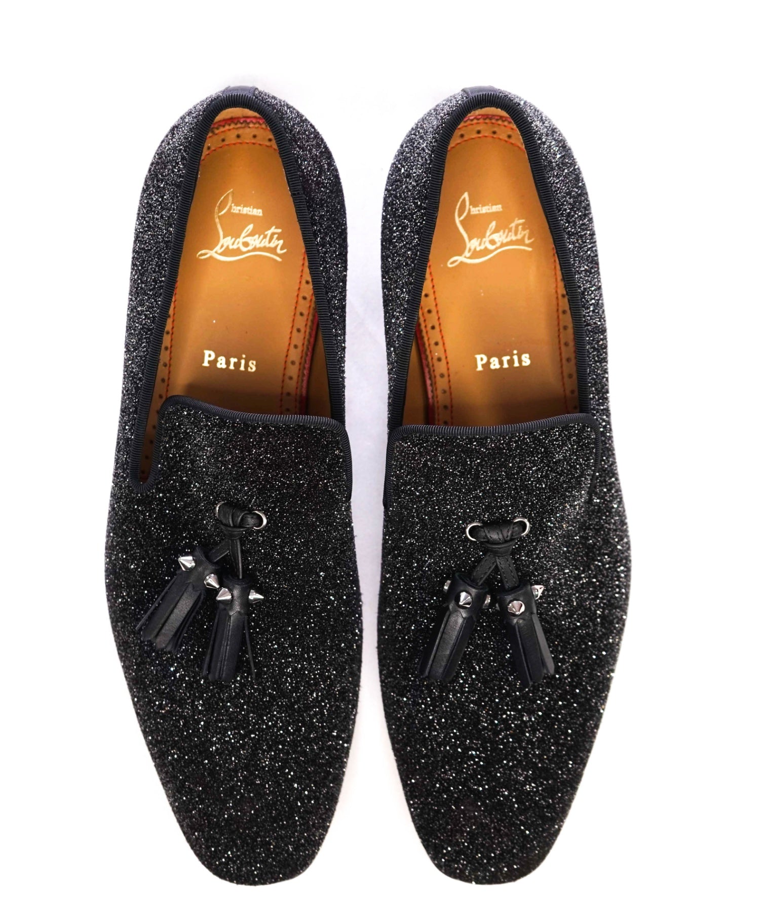 $1,250 CHRISTIAN LOUBOUTIN - * Colonnaki* Glitter Spiked Tassel Loafers US 7.5 (40.5EU)