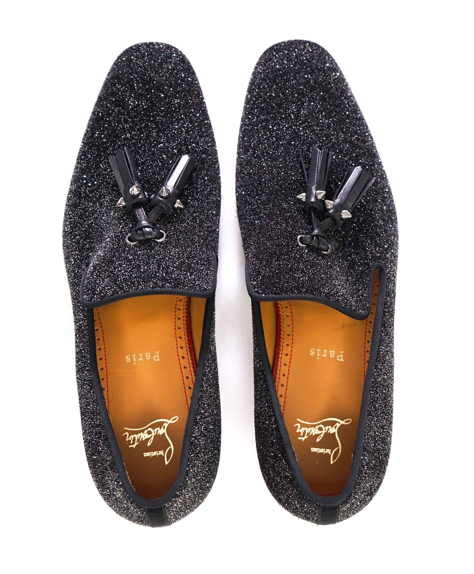 $1,250 CHRISTIAN LOUBOUTIN - * Colonnaki* Glitter Spiked Tassel Loafers US 7.5 (40.5EU)