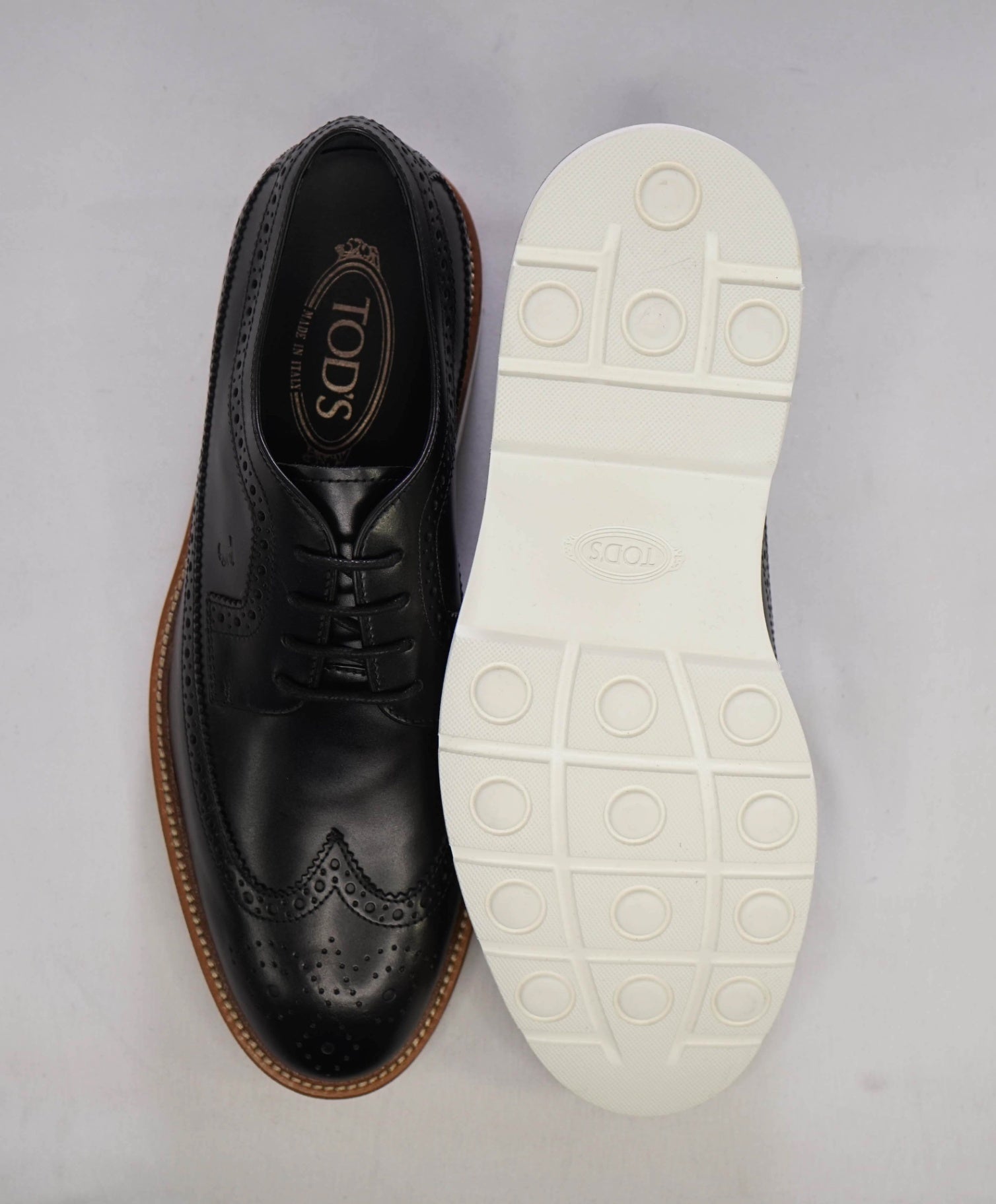 $875 TOD'S Derby Black Leather White Sole US 8 (7UK)
