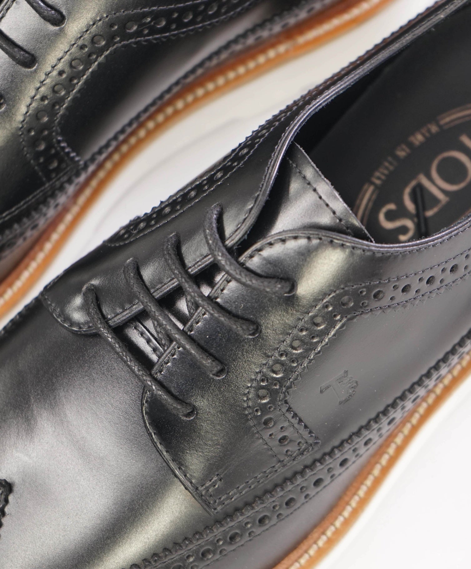 $875 TOD'S Derby Black Leather White Sole US 8 (7UK)