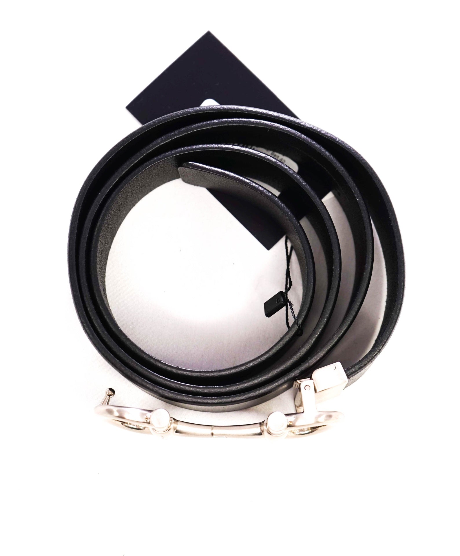 $535 Salvatore Ferragamo Silver Long Gancini Black Leather Belt 40W