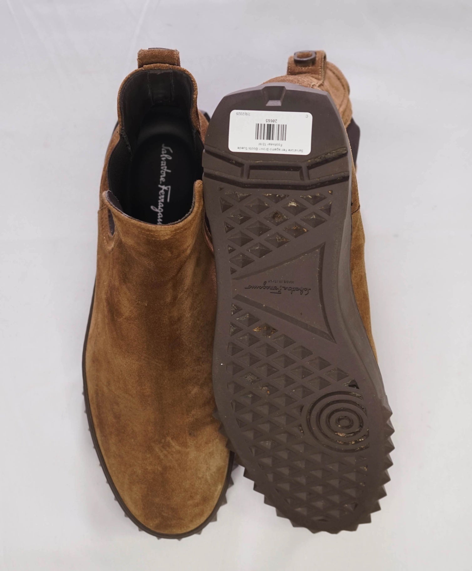 $850 Salvatore Ferragamo "TALOS" Brown Boots Suede 13 M