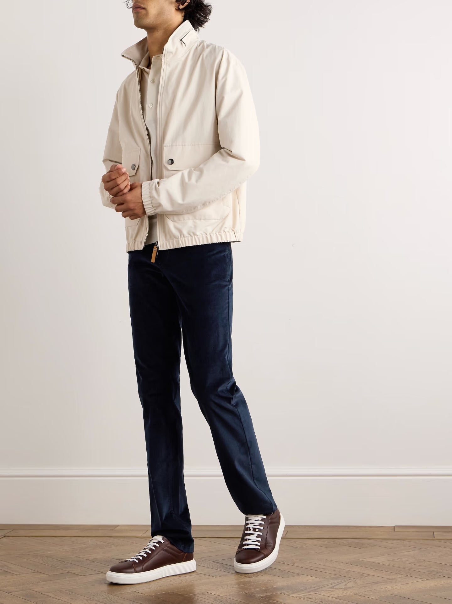 $700 BRIONI Slim-Fit Stretch-Cotton Corduroy Trousers 34W