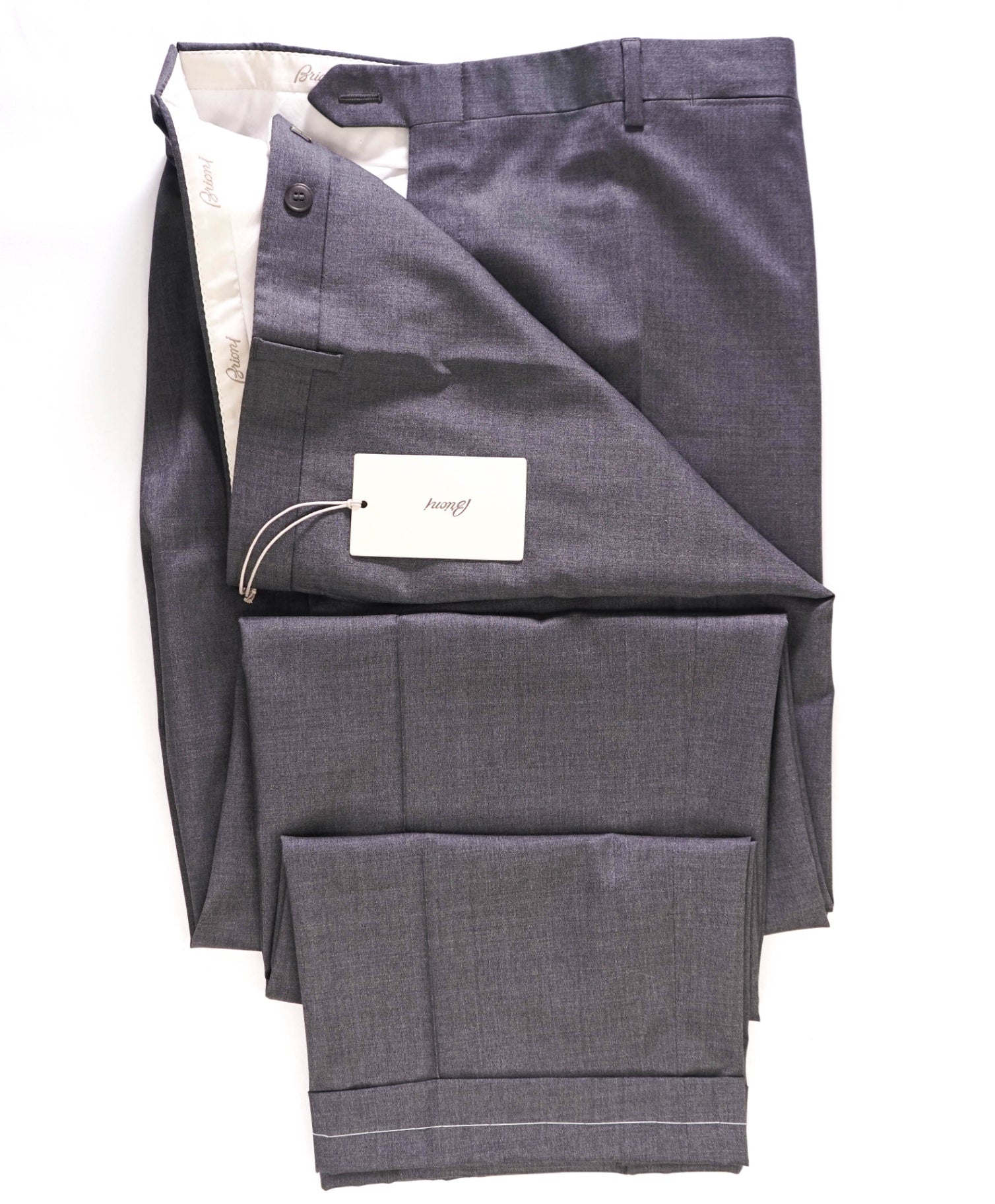 $1,050 Brioni Solid Grey Wool/Silk Flat Front Dress Pants 43W