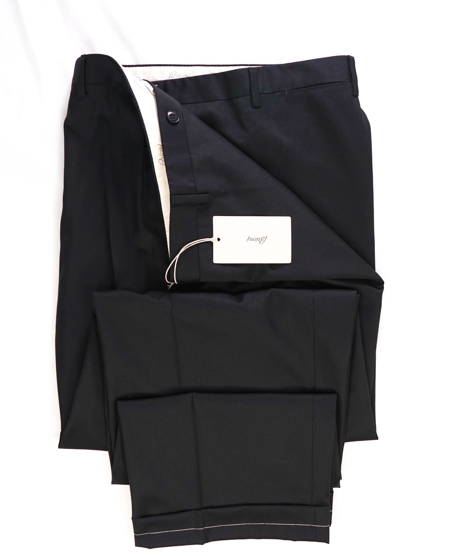 $1,050 Brioni Solid Black Wool/Silk Flat Front Dress Pants 46W