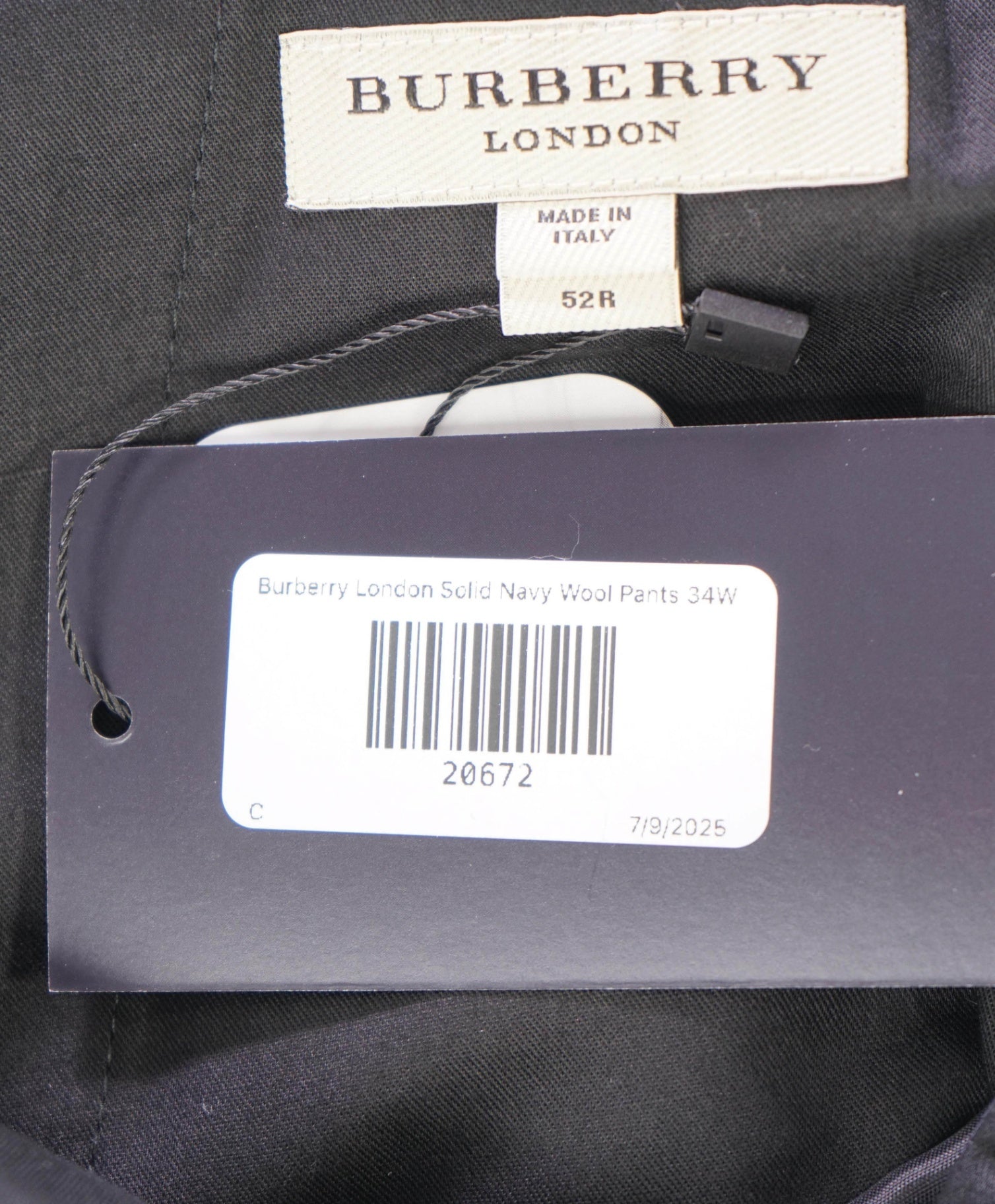 $740 Burberry London Solid Navy Wool Flat Front Dress Pants 34W