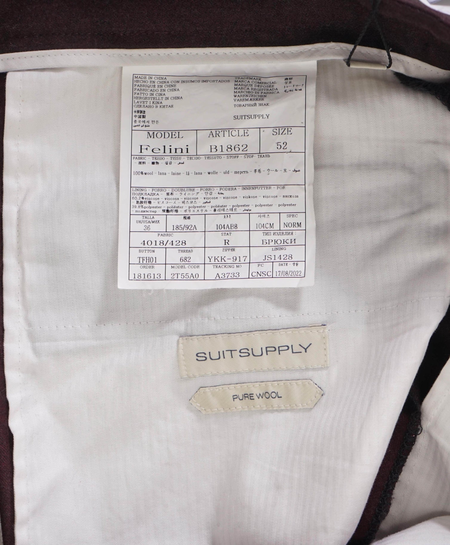 $219 SuitSupply Burgundy Pleated Neapolitan Belted Wool Pants 34W