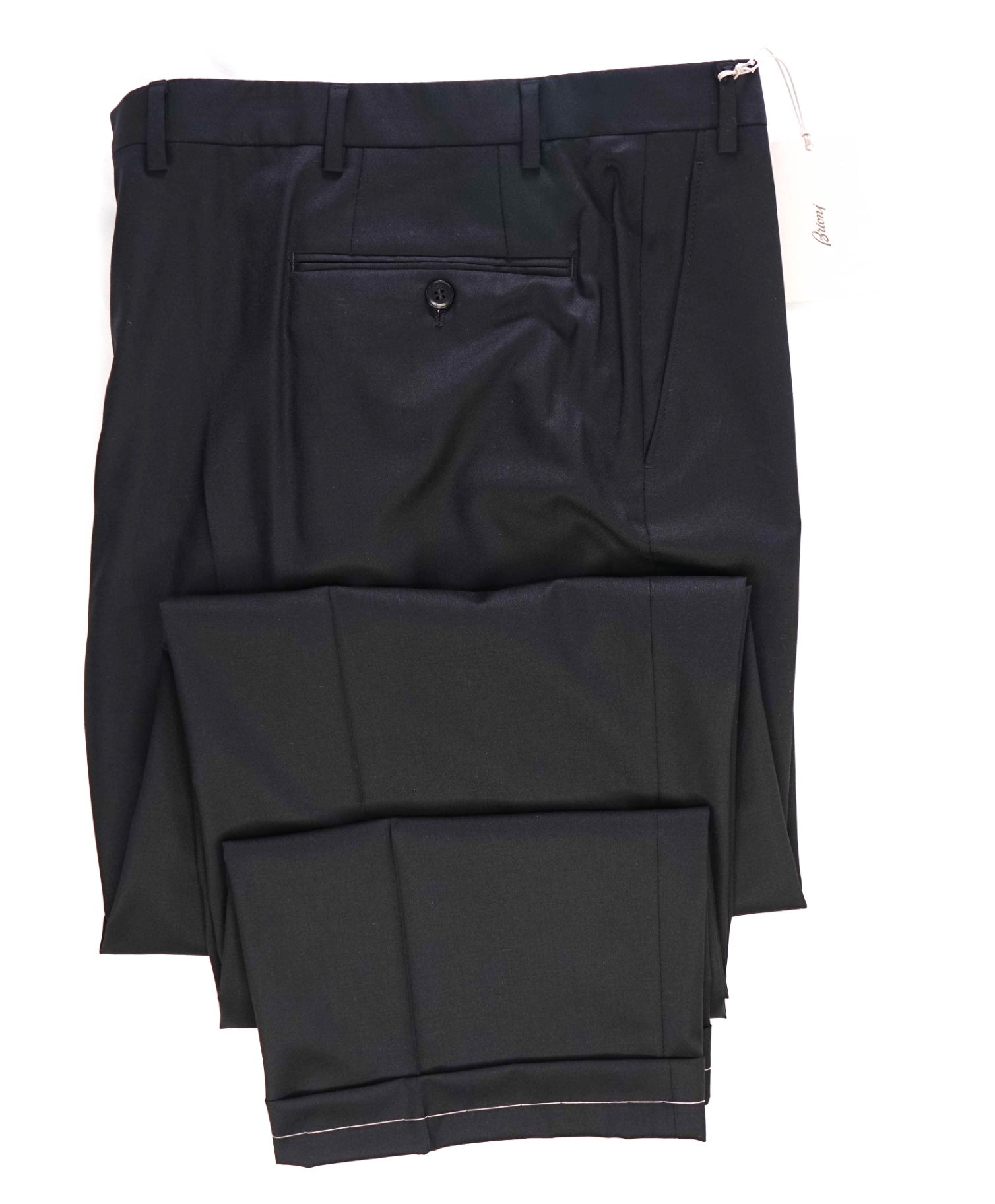 $1,050 Brioni Solid Black Wool/Silk Flat Front Dress Pants 46W