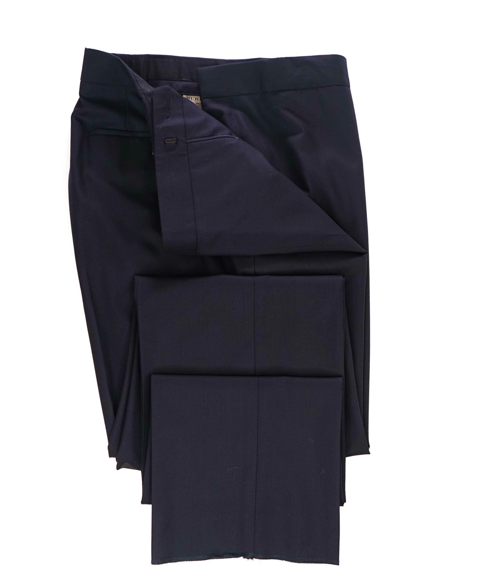 $740 Burberry London Solid Navy Wool Flat Front Dress Pants 34W