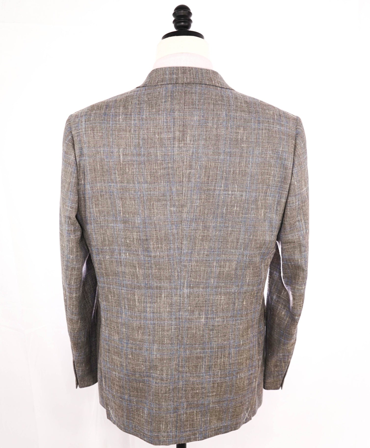 $2,595 Ermenegildo Zegna Grey/Blue Plaid Wool/Linen/Silk Blazer 44L