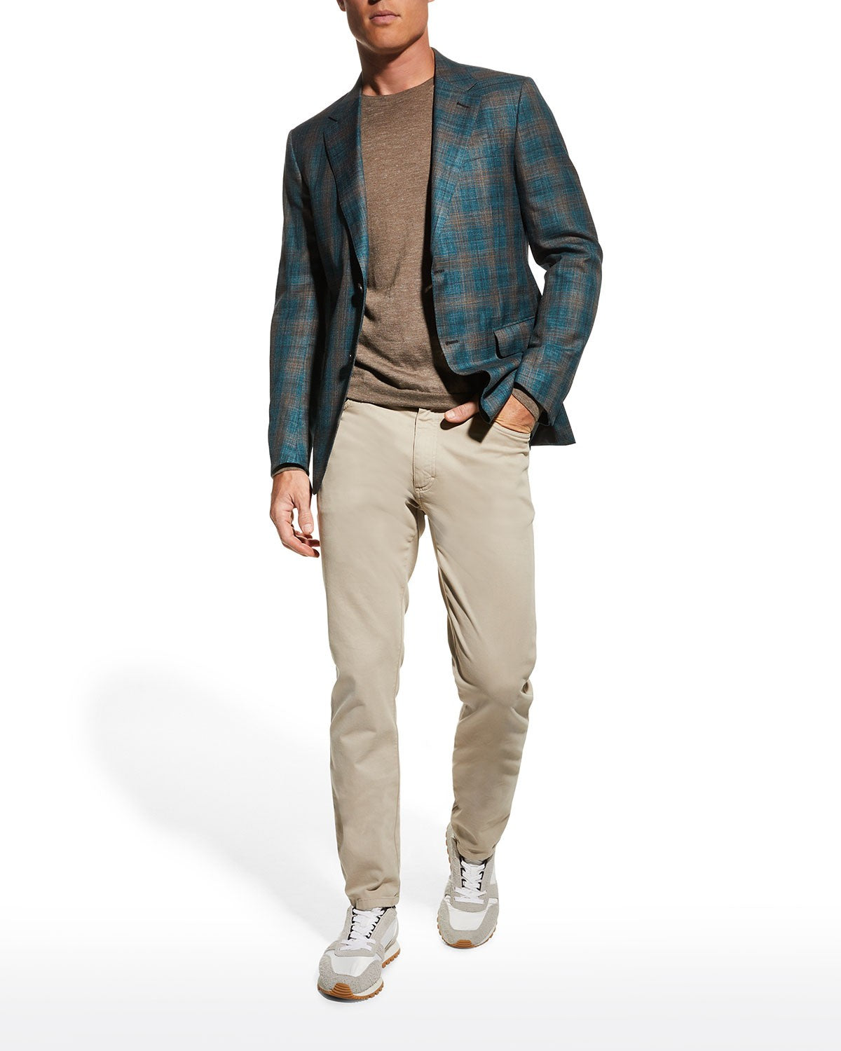 $2,695 Ermenegildo Zegna Teal/Camel Wool/Silk/Linen Blazer 46R