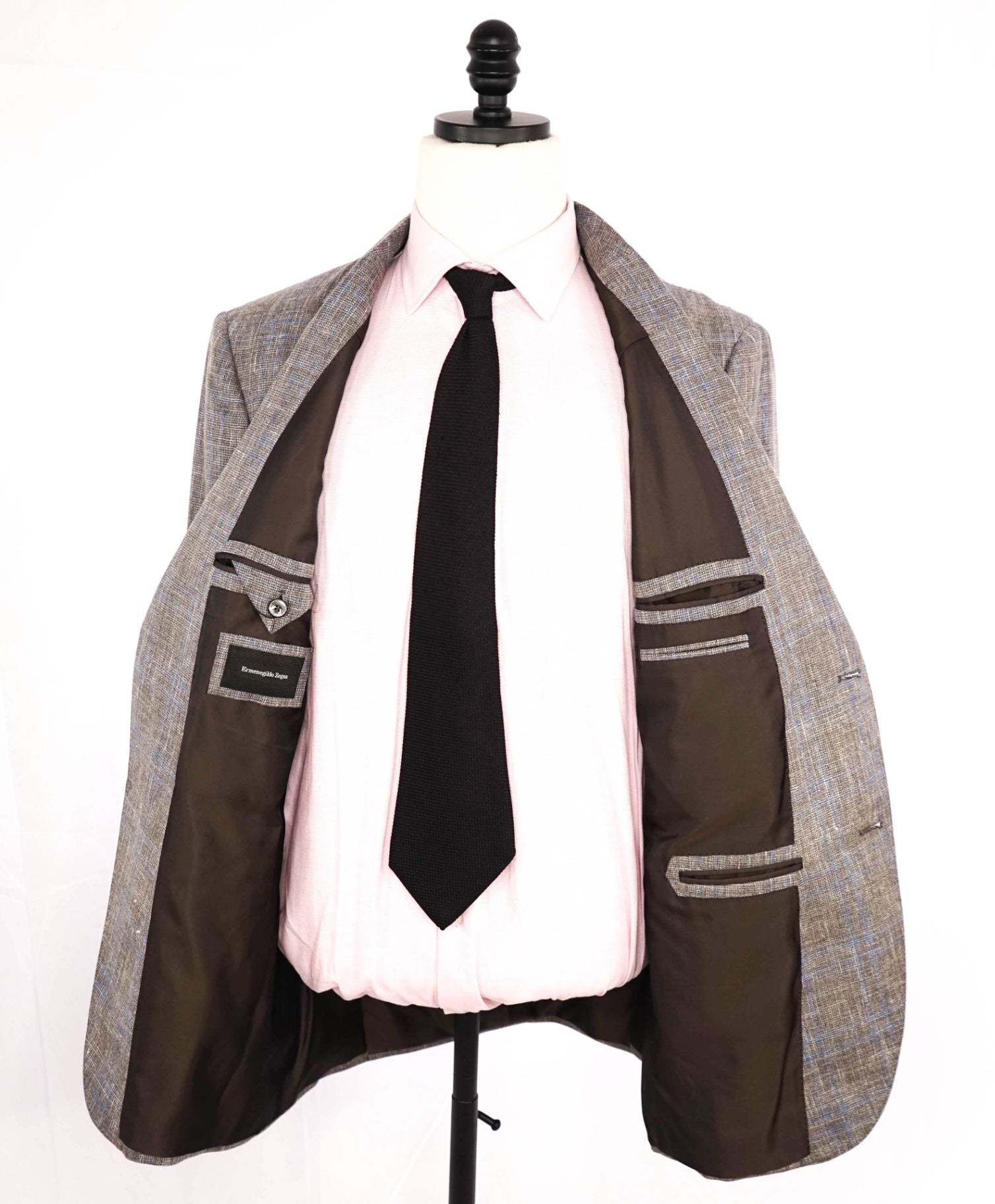 $2,595 Ermenegildo Zegna Grey/Blue Plaid Wool/Linen/Silk Blazer 44L