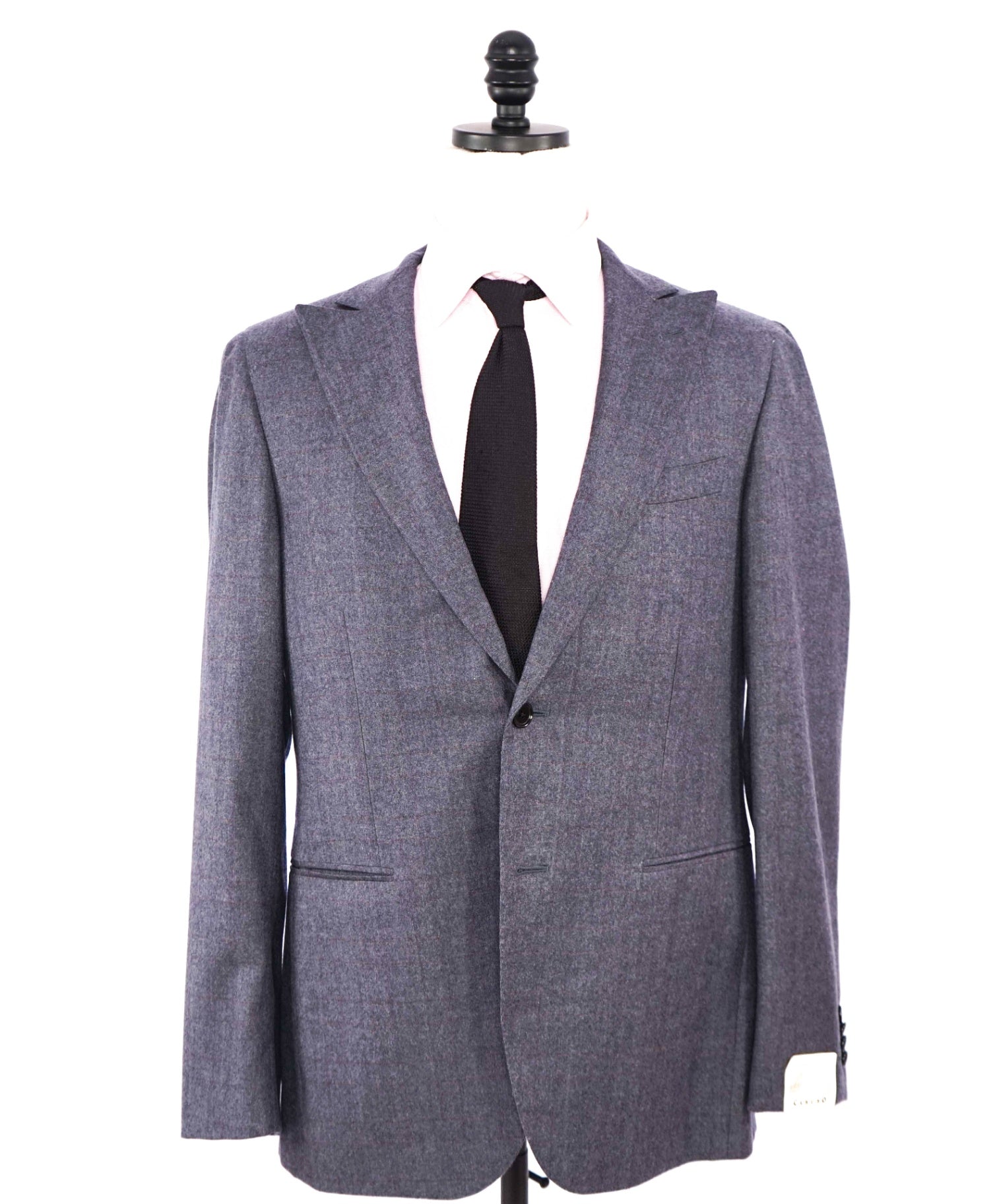 $1,495 Caruso Grey / Purple Plaid Peak Lapel Wool Blazer 40R