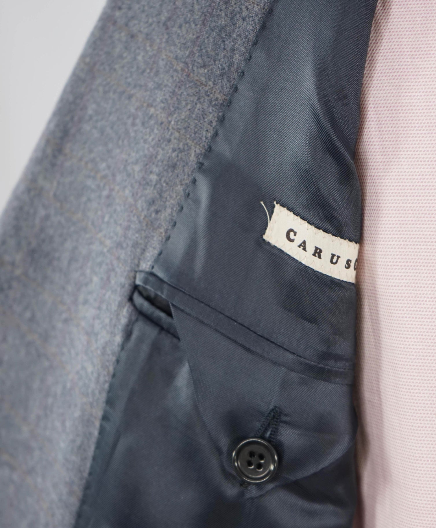 $1,495 Caruso Grey / Purple Plaid Peak Lapel Wool Blazer 40R
