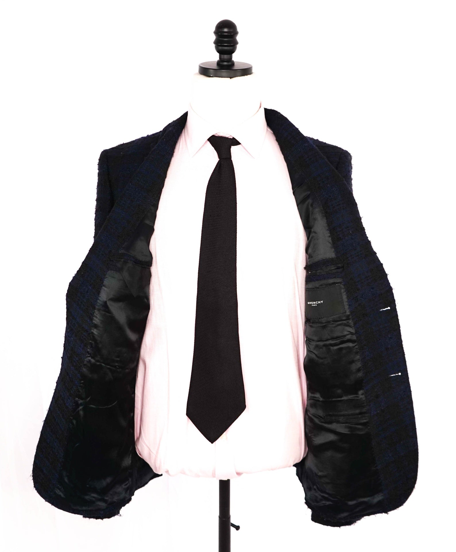 $2,995 Givenchy Paris Black/Blue Plaid Acrylic/Wool Blazer 42 (Fits 40)