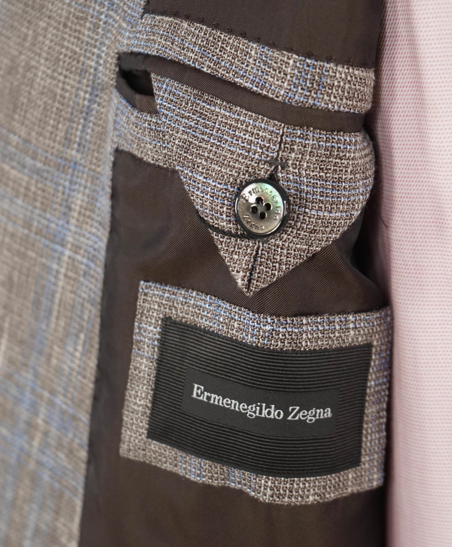 $2,595 Ermenegildo Zegna Grey/Blue Plaid Wool/Linen/Silk Blazer 44L