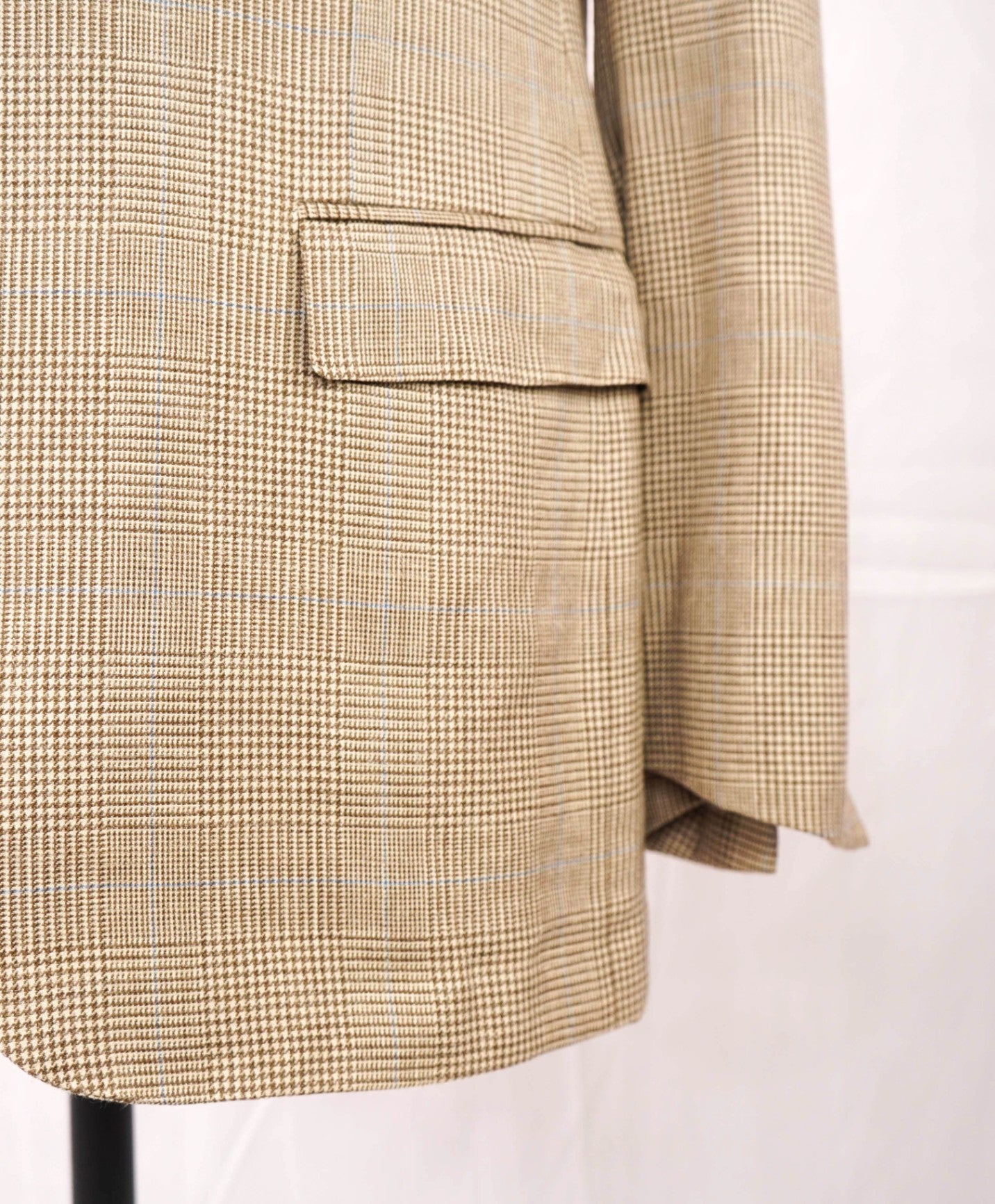 $2,995 Ermenegildo Zegna Tan/Blue Houndstooth Wool/Silk/LInen Blazer 44R