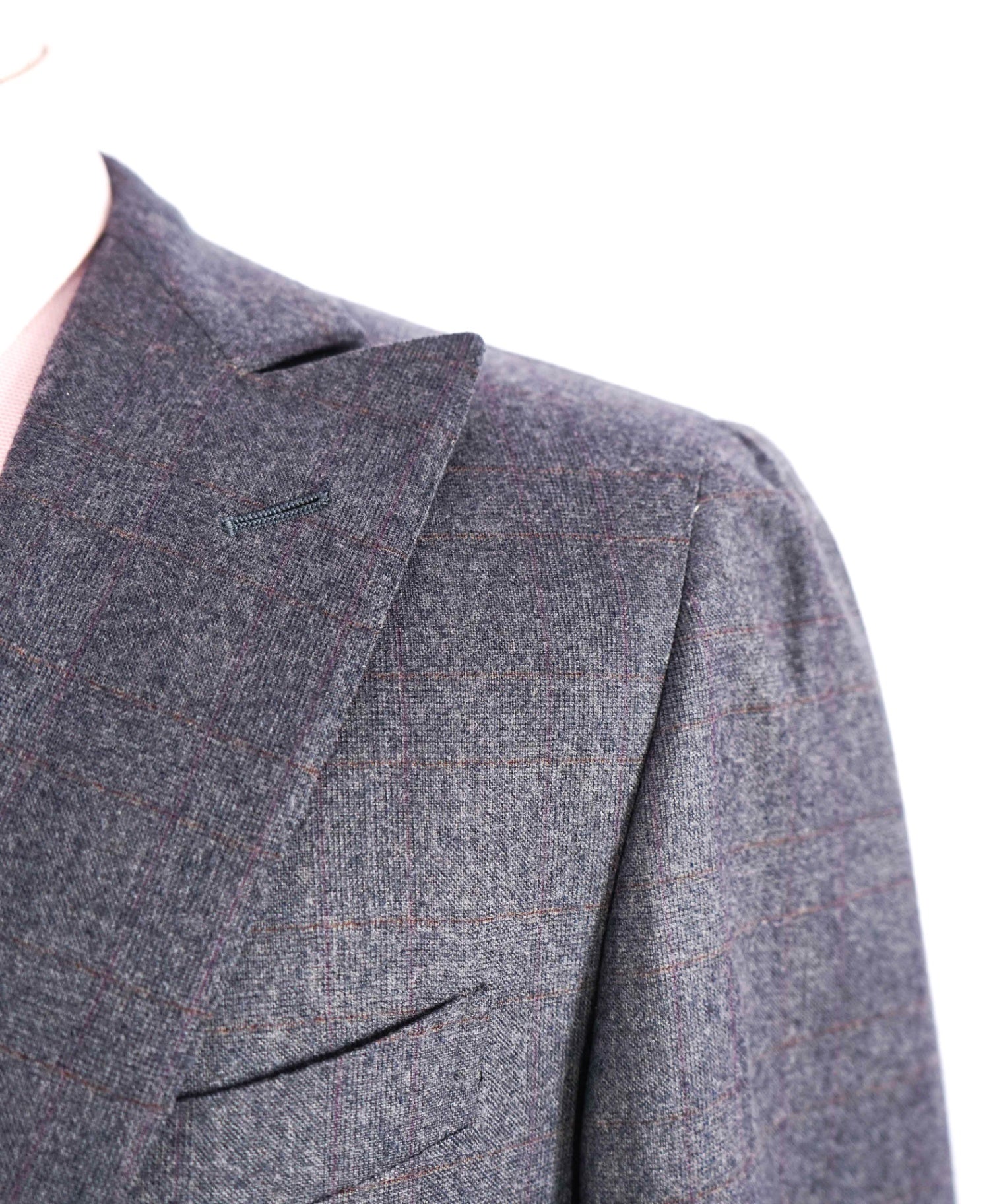 $1,495 Caruso Grey / Purple Plaid Peak Lapel Wool Blazer 40R