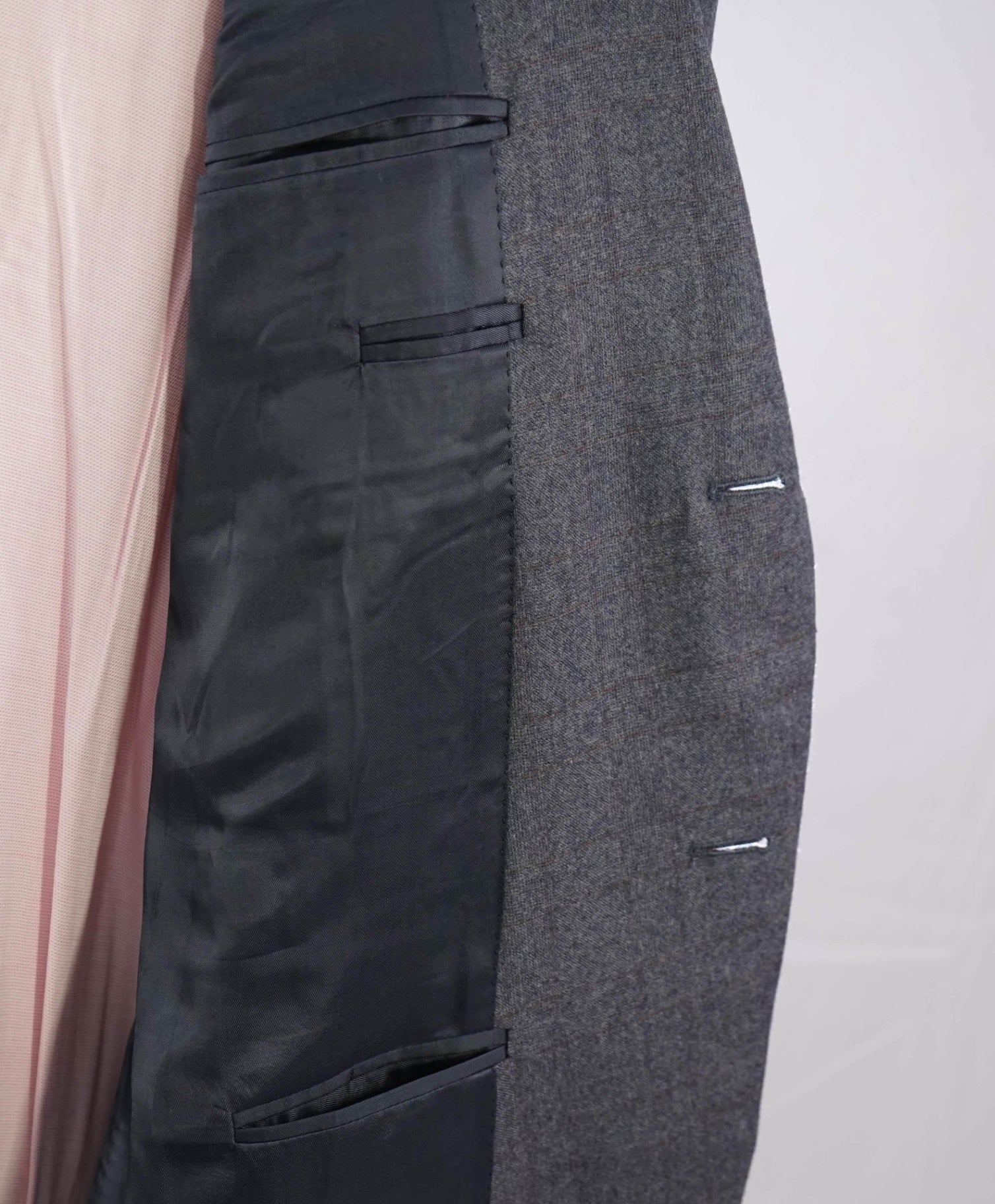 $1,495 Caruso Grey / Purple Plaid Peak Lapel Wool Blazer 40R
