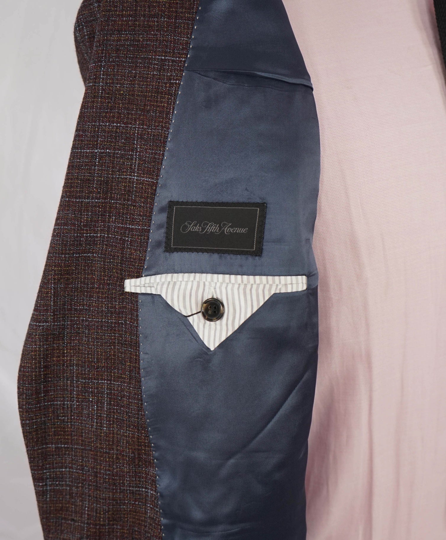 $995 Saks Fifth Avenue Brown/Blue/Red BAMBOO Blazer 44R