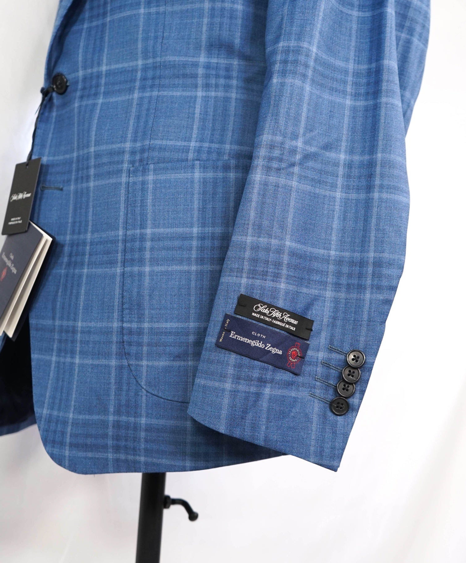 $995 ZEGNA For Saks Fifth Light Blue Wool/Silk Patch Pocket Blazer 44R