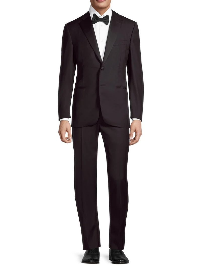 $2,195 CANALI - Black *CLOSET STAPLE* Notch Lapel Tuxedo Suit - 44R