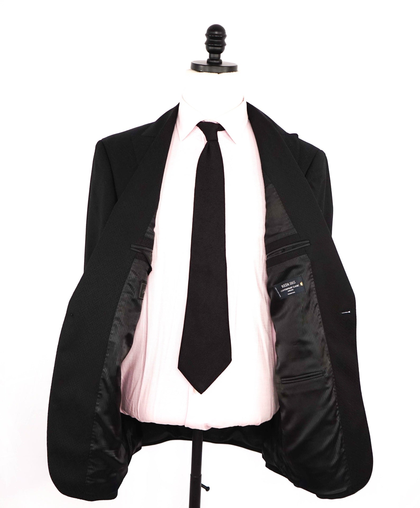 SAKS FIFTH AVENUE - Black Herringbone Tuxedo Dinner Blazer 44R
