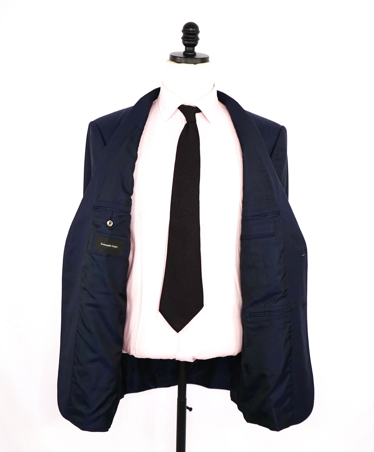 $3,995 Ermenegildo Zegna Navy Chalk Windowpane Wool Suit 44L