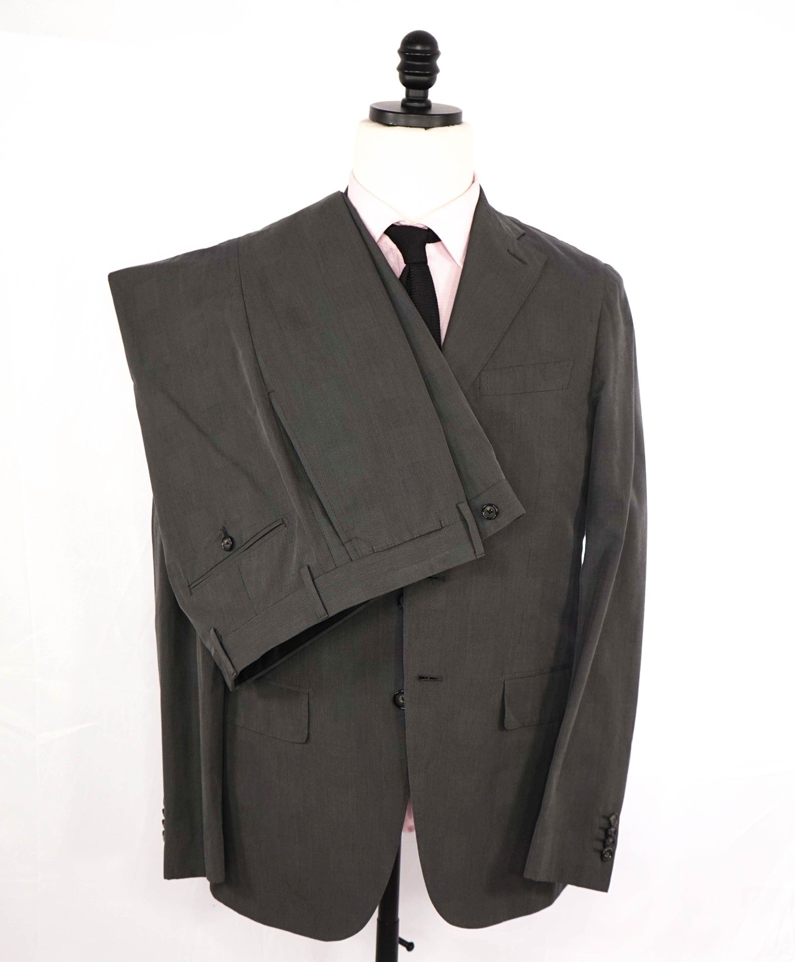 $2,000 Caruso Grey Plaid COTTON/SILK 2/3-Btn Roll Lapel Suit 38R