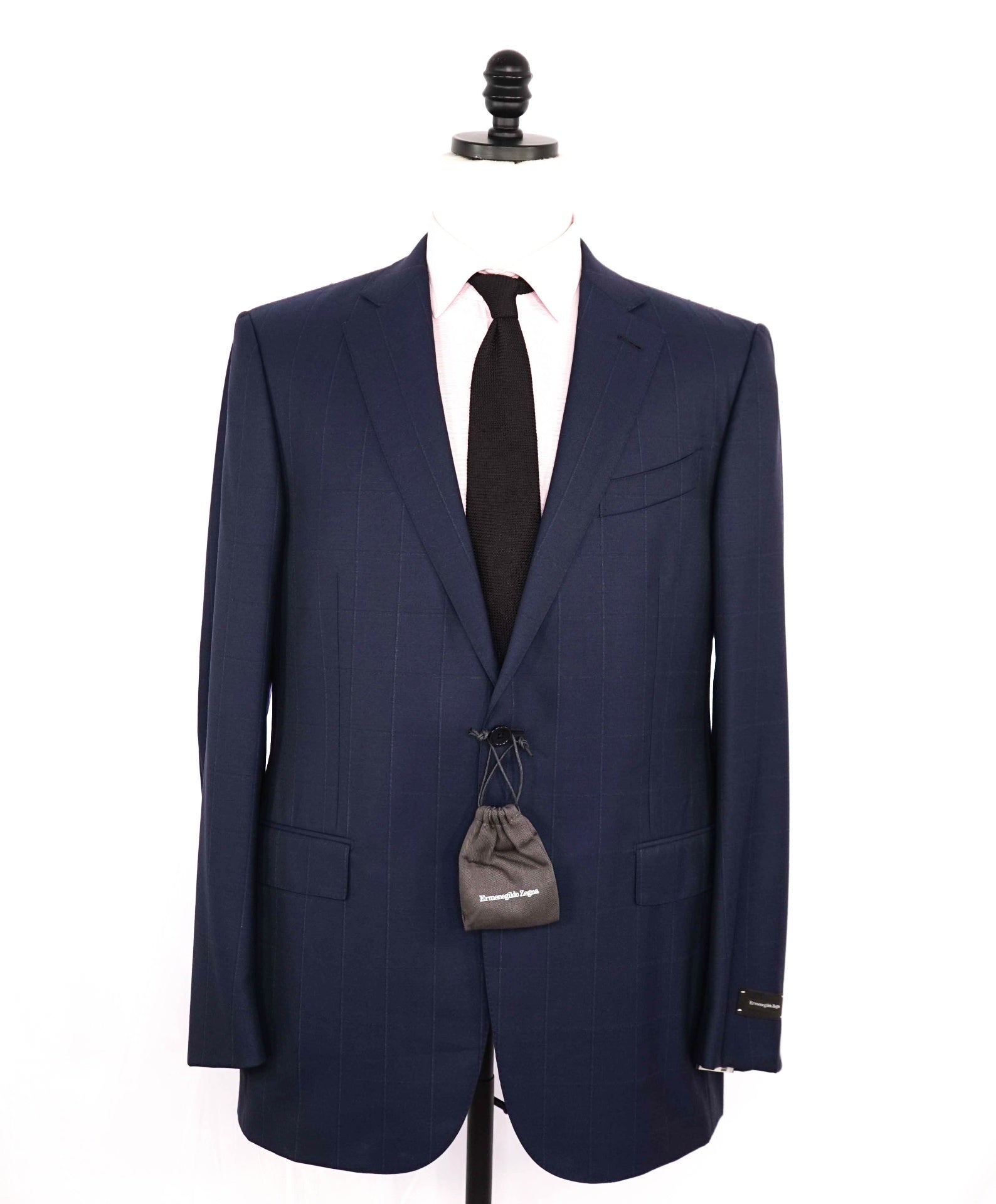 $3,995 Ermenegildo Zegna Navy Chalk Windowpane Wool Suit 44L