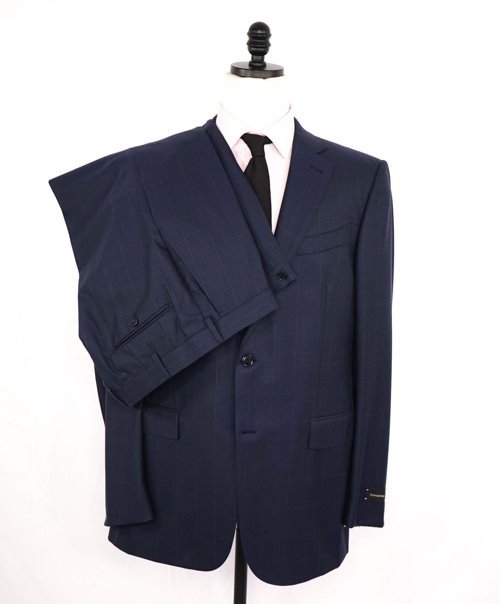 $3,995 Ermenegildo Zegna Navy Chalk Windowpane Wool Suit 44L