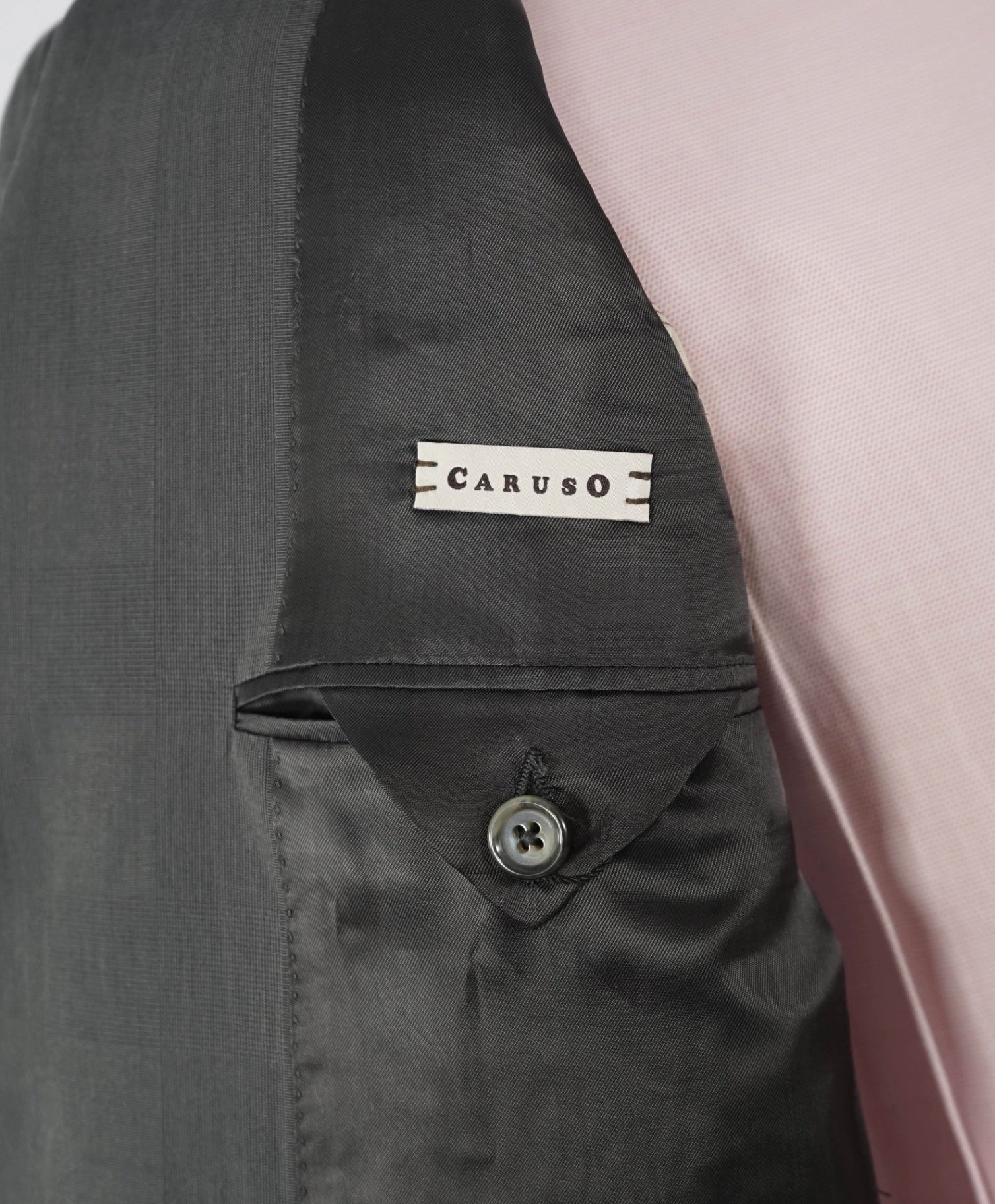 $2,000 Caruso Grey Plaid COTTON/SILK 2/3-Btn Roll Lapel Suit 38R