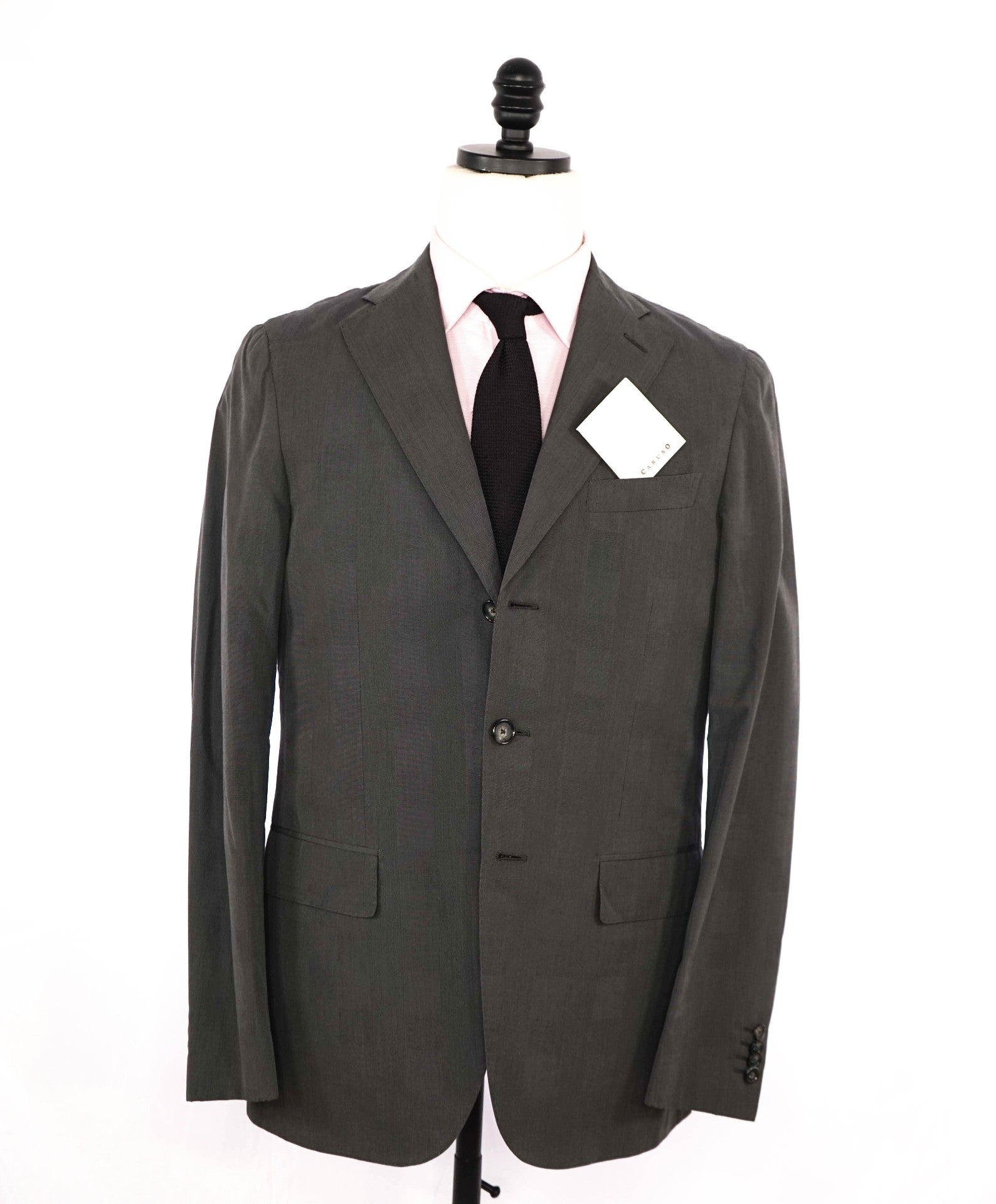 $2,000 Caruso Grey Plaid COTTON/SILK 2/3-Btn Roll Lapel Suit 38R