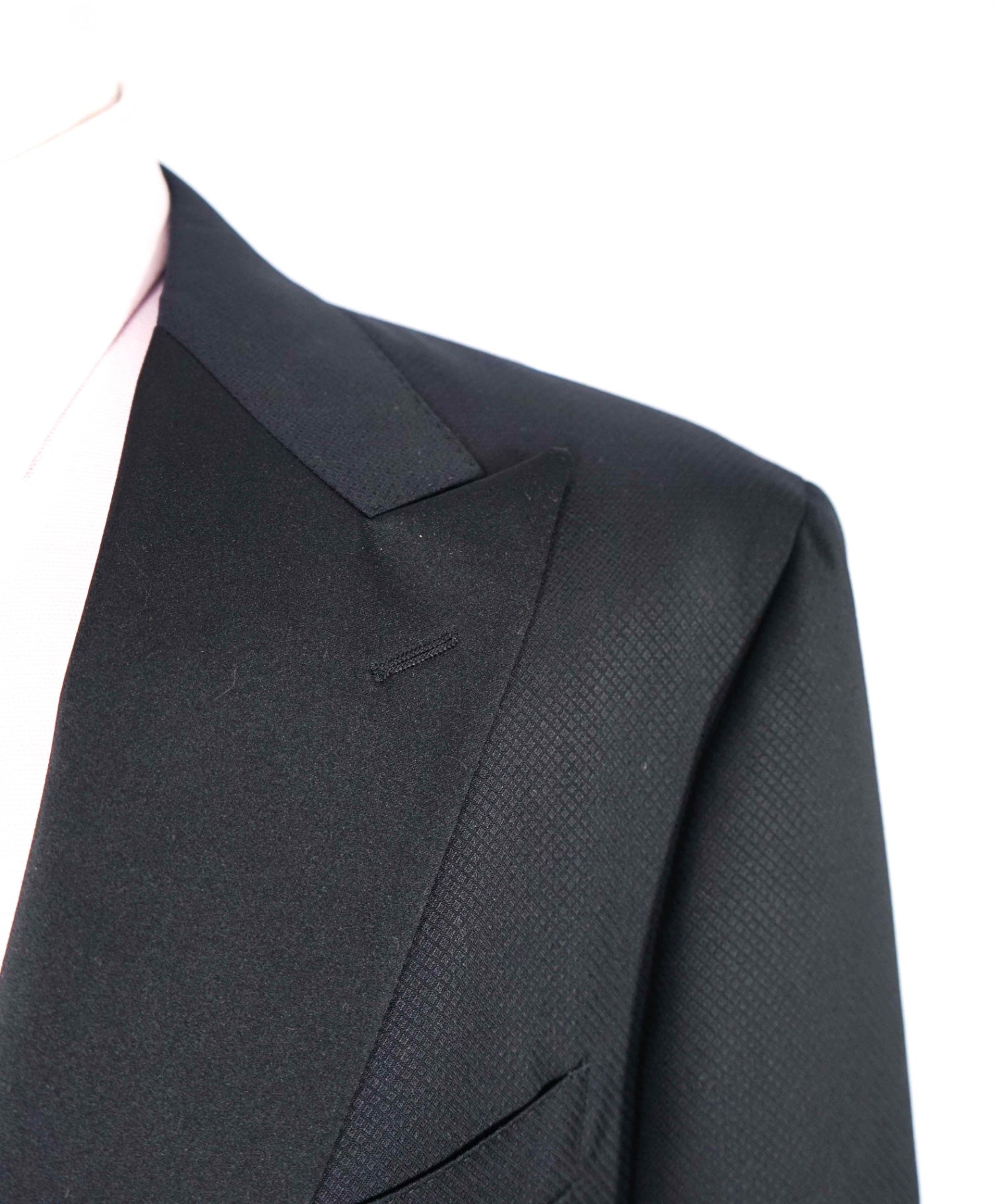 $2,195 CANALI Micro Textured Black Wool Peak Lapel Tuxedo Suit 46R