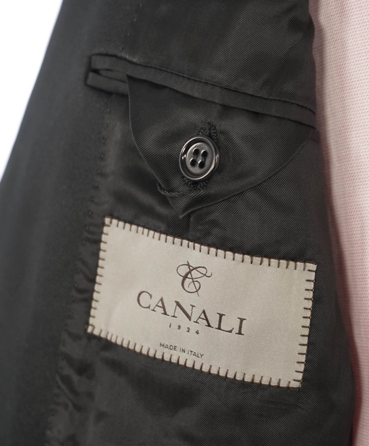 $2,195 CANALI Micro Textured Black Wool Peak Lapel Tuxedo Suit 46R