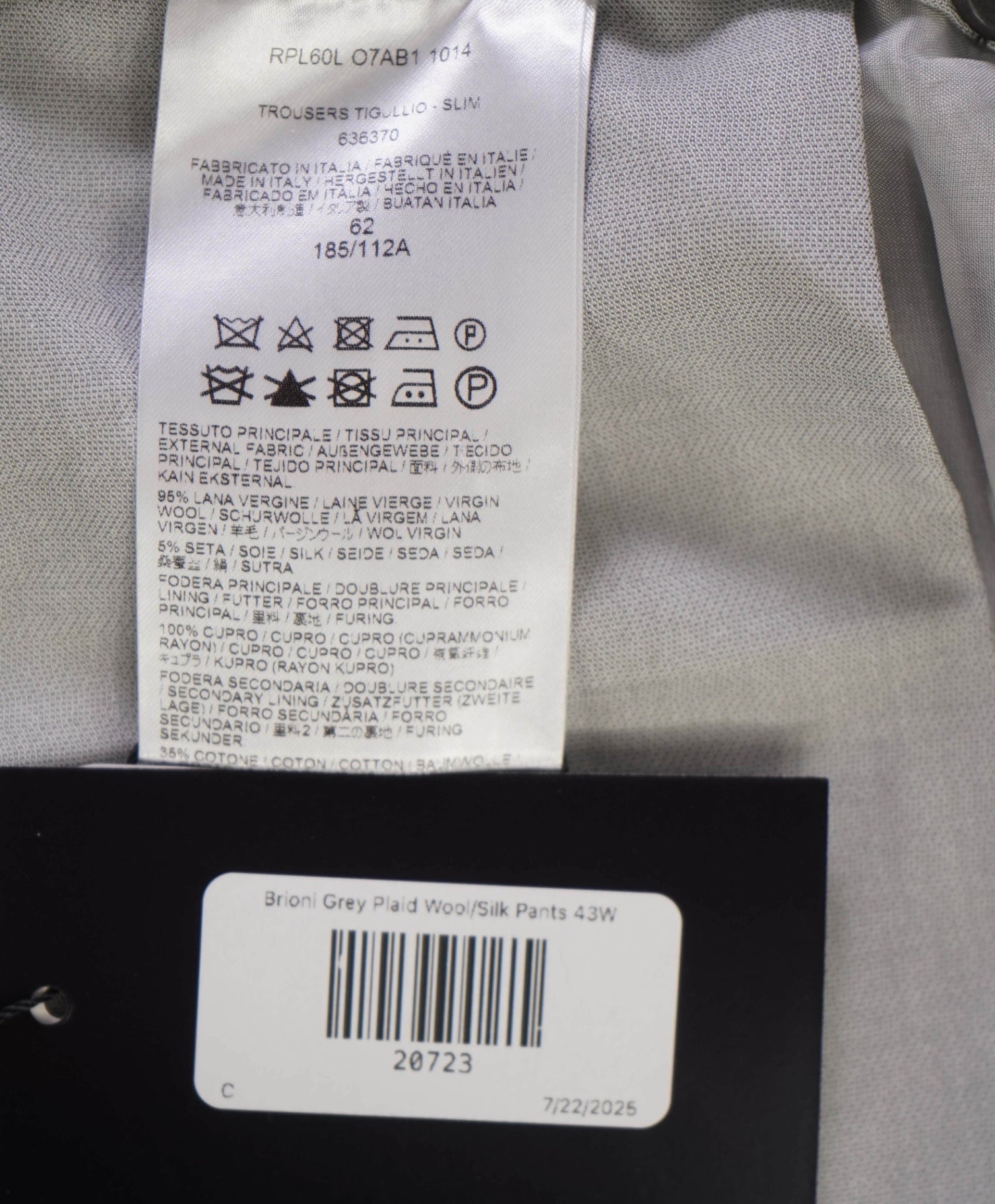 $1,050 Brioni Gray Plaid Check Wool/Silk Dress Pants 43W