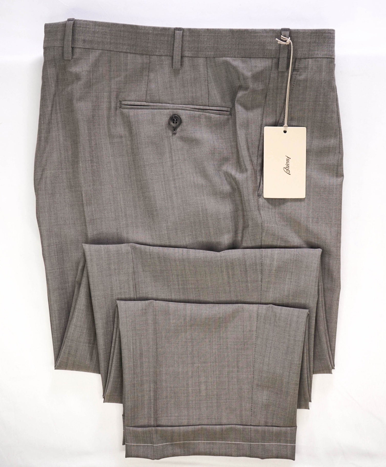 $1,050 Brioni Solid Gray/Brown Wool/Mohair Flat Front Dress Pants 44W