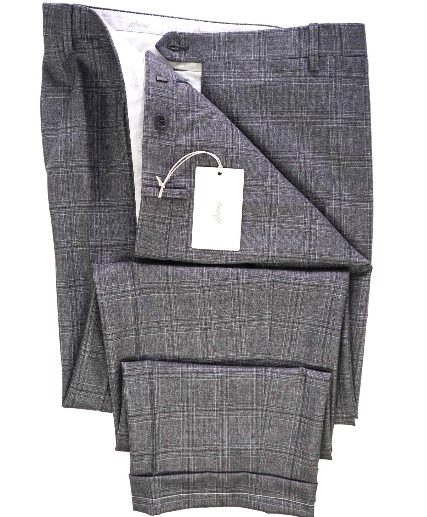 $1,050 Brioni Gray Plaid Check Wool/Silk Dress Pants 43W