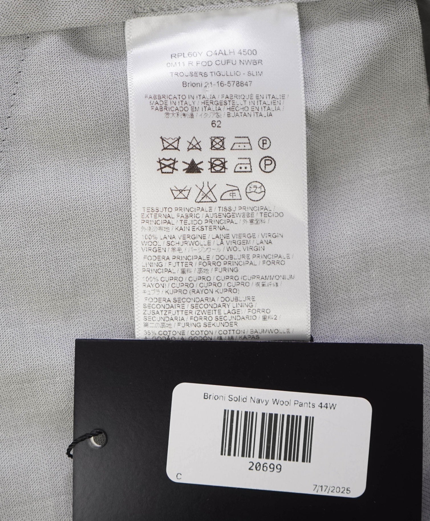 Brioni Solid Navy Wool Pants 44W